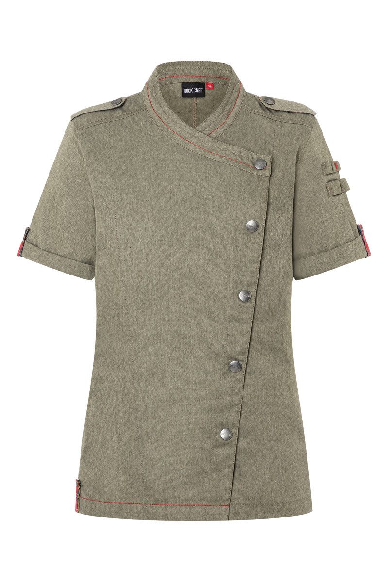 Karlowsky Fashion Kochjacke KARLOWSKY Damen Kochjacke ROCK-CHEF®-Stage2 Kurzarm Moosgrün