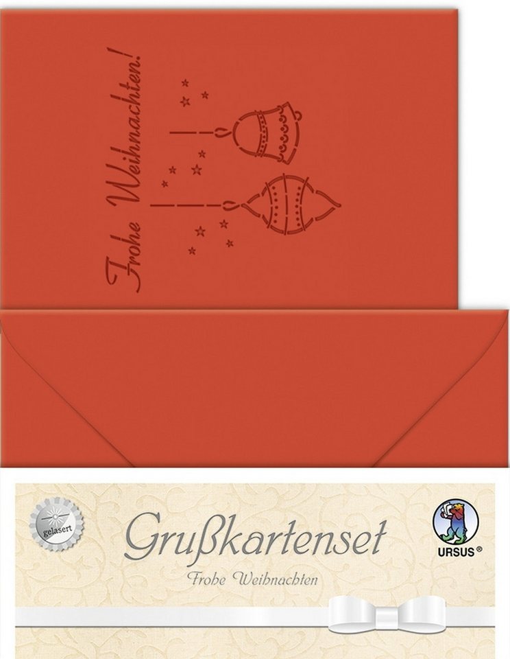 Thumbnail - Ursus - Ludwig Bähr Designpapier Doppelkarte A6 gelasert + Kuvert VE=5 Sets Frohe Weihnachten rubinrot