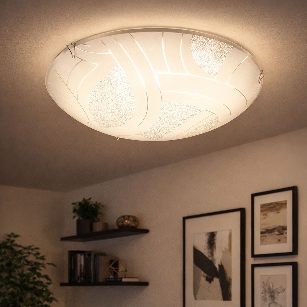 GLOBO LIGHTING LED Deckenleuchte, LED-Leuchtmittel fest verbaut, Warmweiß, Deckenleuchte Glasschirm Deckenlampe 1-Flammig Kristalle
