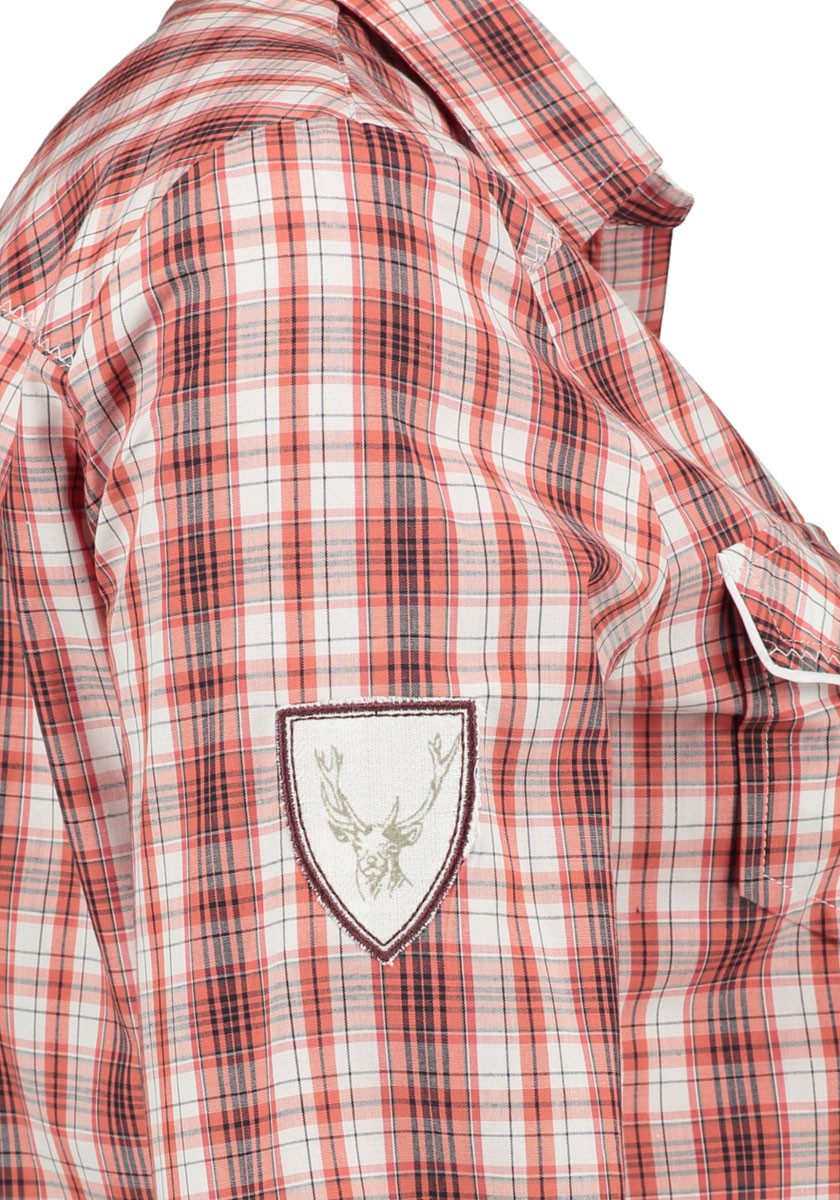 OS Trachten Trachtenbluse Troyos Damen Langarmbluse mit 2 Pattentaschen