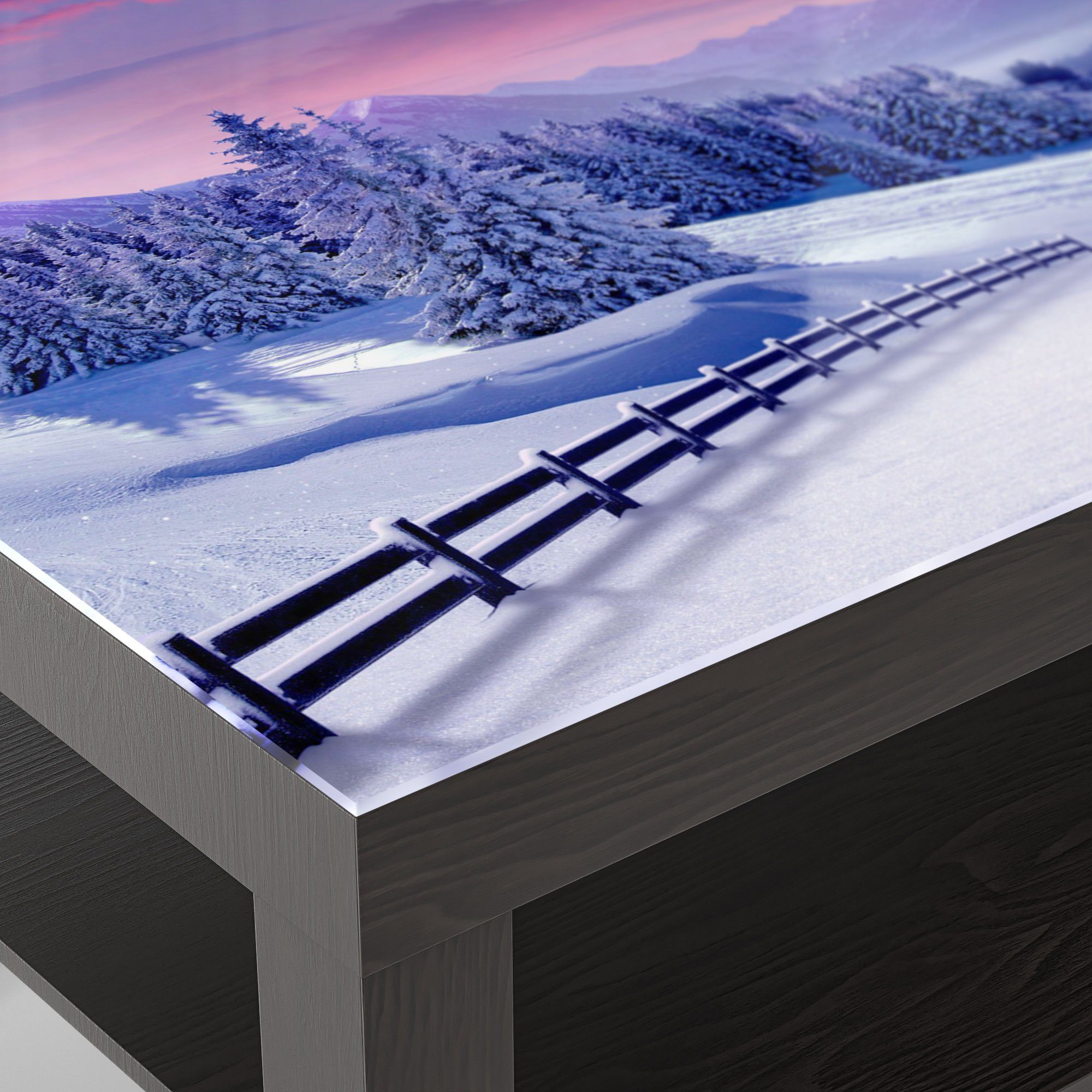 DEQORI Couchtisch 'Winterliches Gebirgsidyll', modern Beistelltisch Schwarz Glas Glastisch