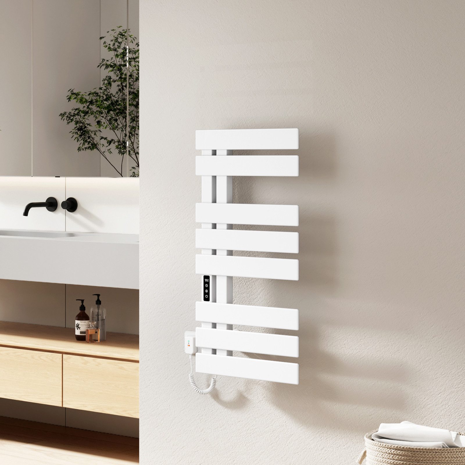 EMKE Elektrischer Badheizkörper Handtuchtrockner mit Smart Thermostat WiFi/APP-Steuerung Timer, Handtuchtrockner Flach Badheizkörper Links 85×40 cm