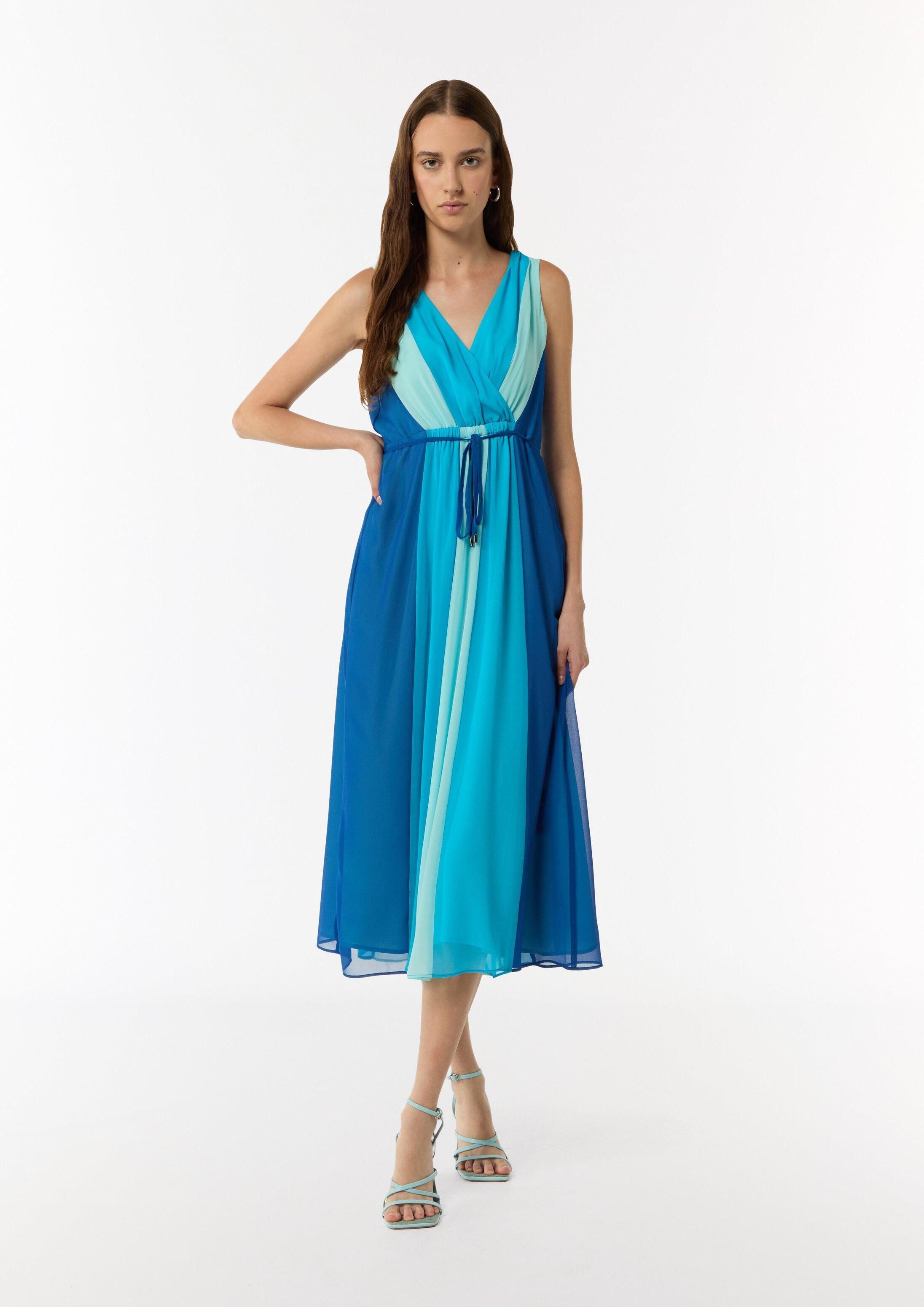 comma Midikleid Kleid Ärmelloses Bahnen-Kleid aus Chiffon mit elastischem Bund