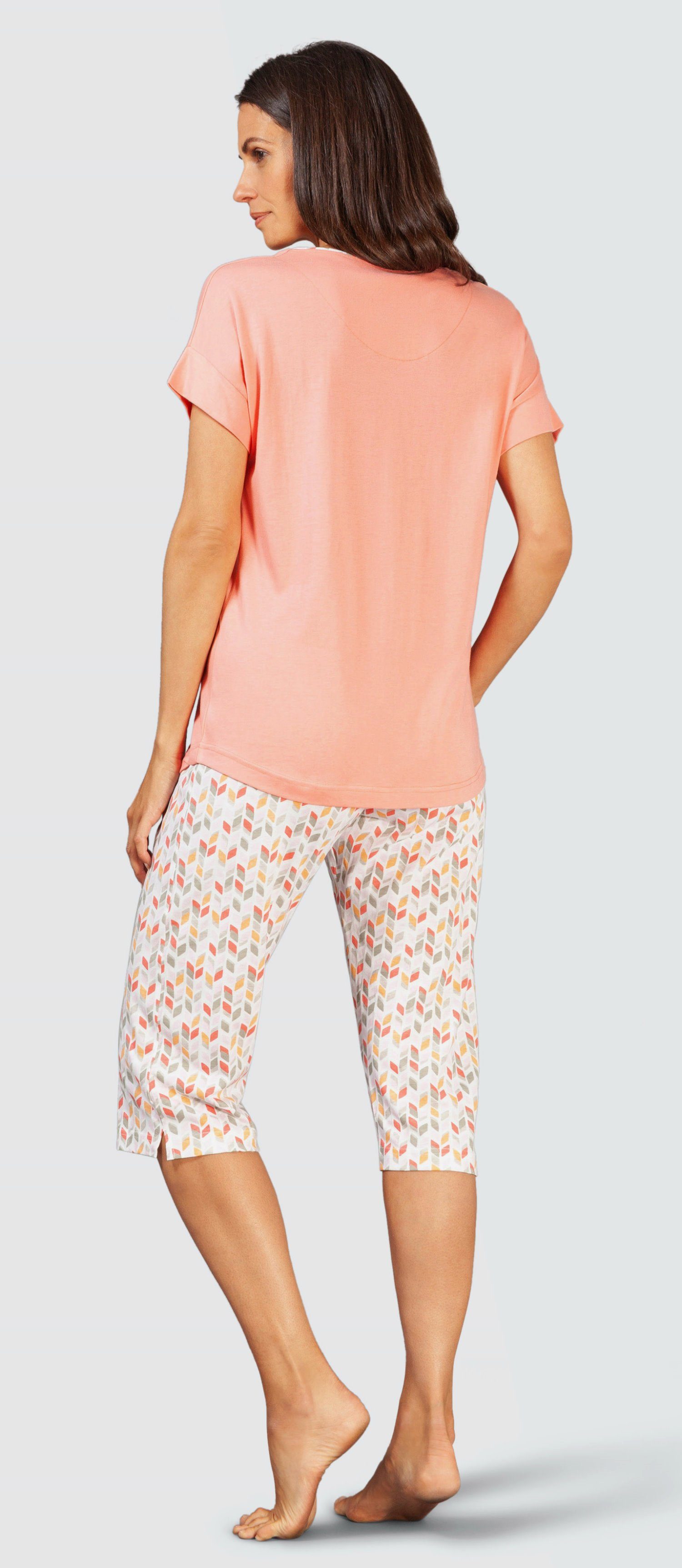 Damen tlg) Modisches Capri-Pyjama Design mit Schlafanzug Caprihose Hajo (2