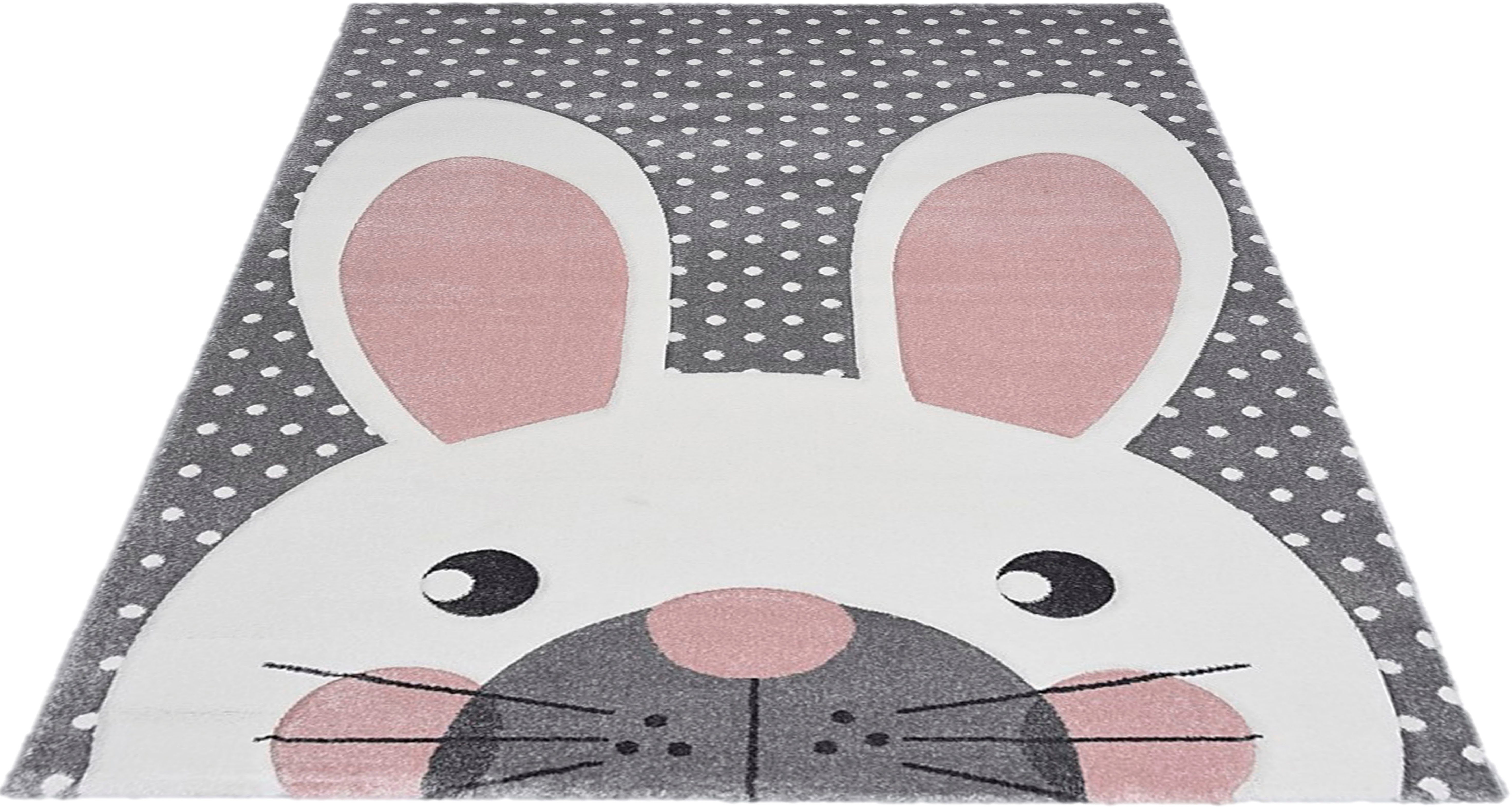 merinos Kinderteppich Pastel Kids, rechteckig, Höhe: 13 mm, Hasen Motiv, handgearbeiteter Konturenschnitt, Kinderzimmer