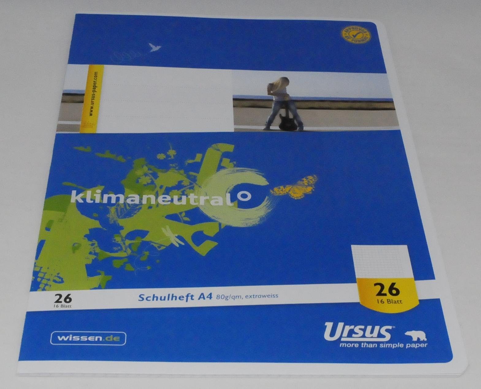 URSUS Schulheft 10 Schulhefte URSUS Nr. 26 kariert mit Rand DIN A4 Matheheft
