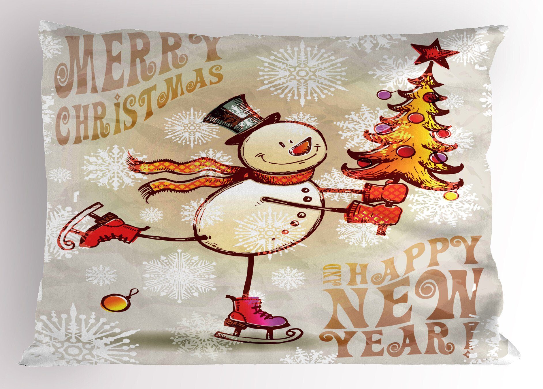Kissenbezüge Dekorativer Standard King Size Gedruckter Kissenbezug, Abakuhaus (1 Stück), Weihnachten Skating Happy Snowman