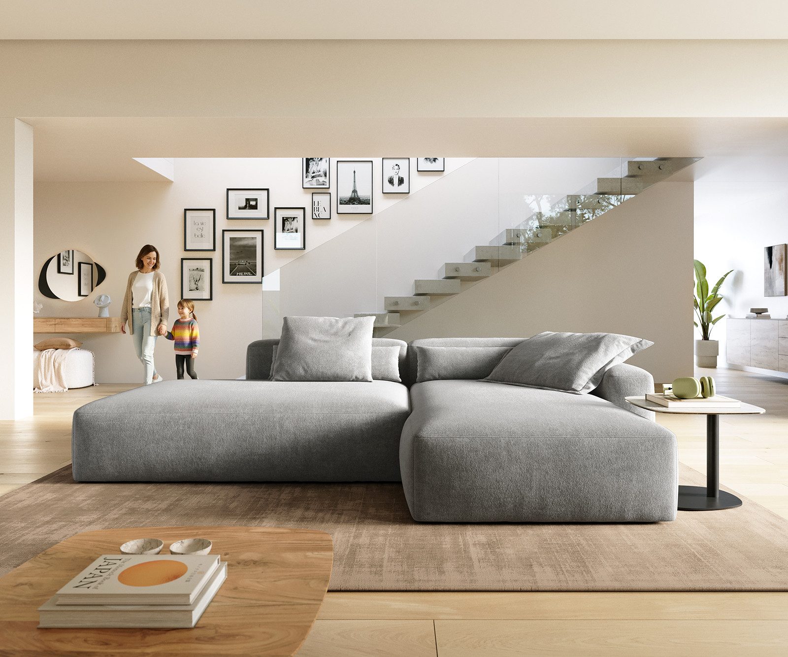 DELIFE Sofa Freestyle, Pure Strukturstoff Soft Grau 310x200 cm