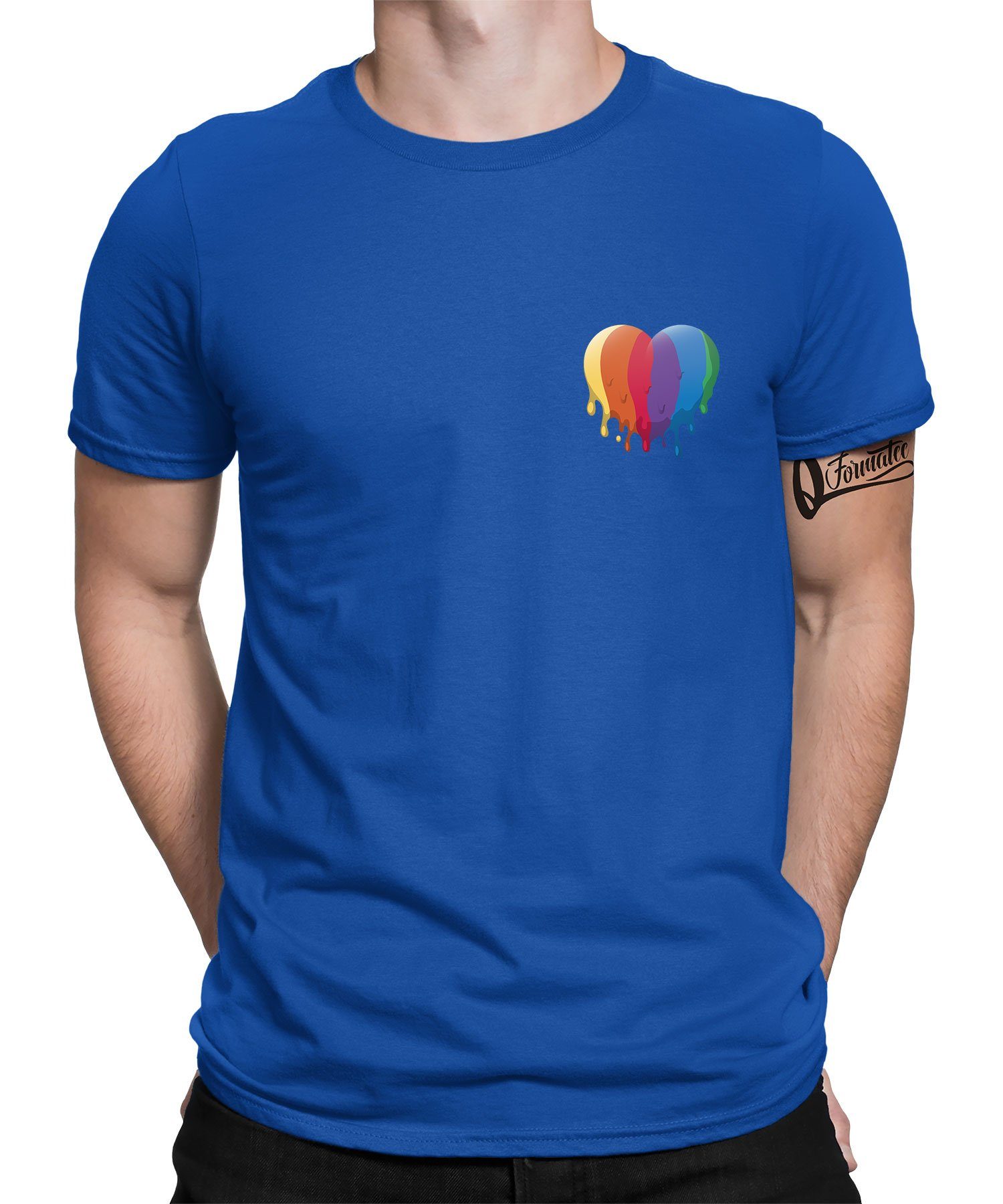 Quattro Formatee Kurzarmshirt Herz - Stolz Regenbogen LGBT Gay Pride Herren T-Shirt (1-tlg) Blau