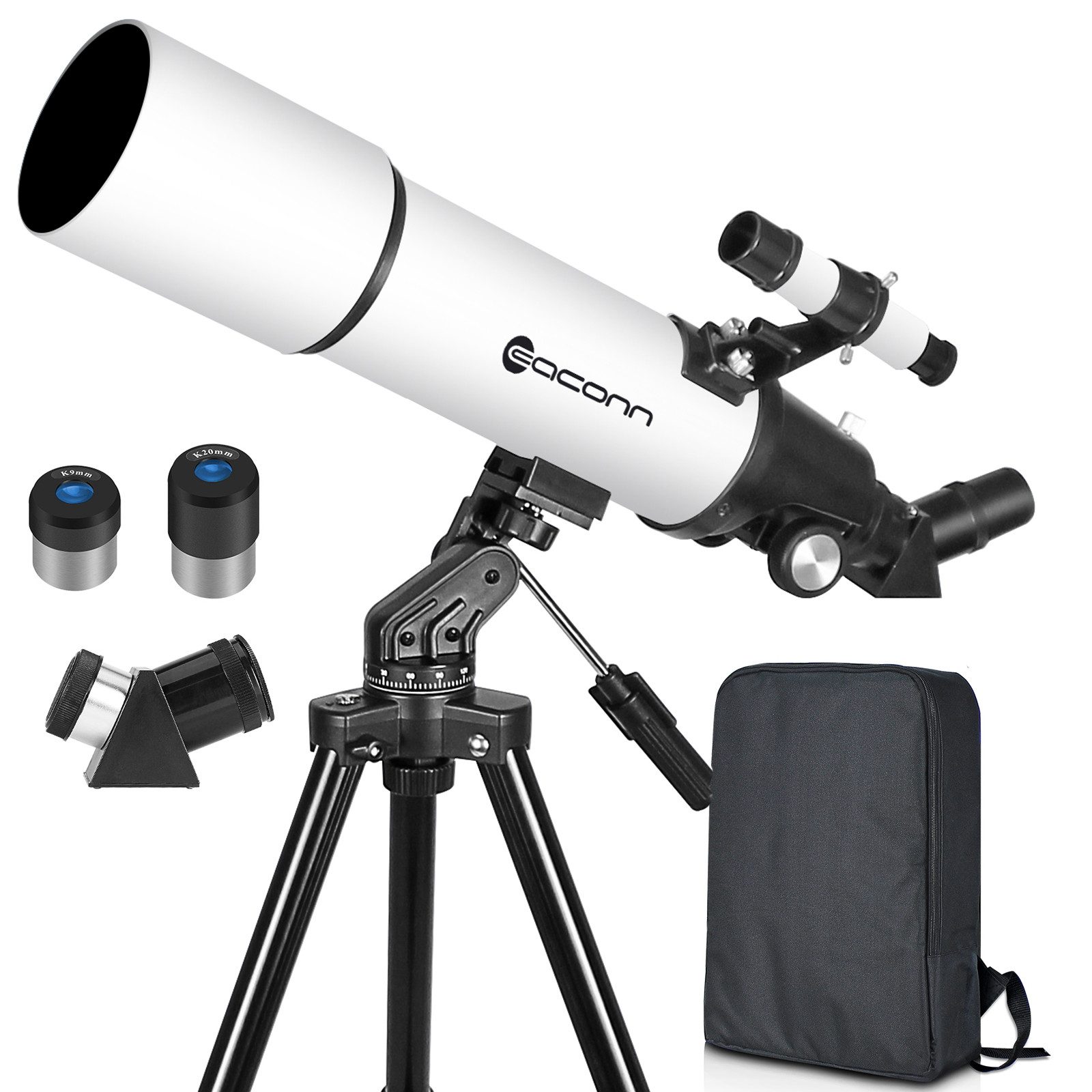 EACONN Teleskop für Astronomie,Linsenteleskop,80mm Öffnung,600mm Brennweite, Tragbares Reiseteleskop für Erwachsene, Anfänger und Kinder