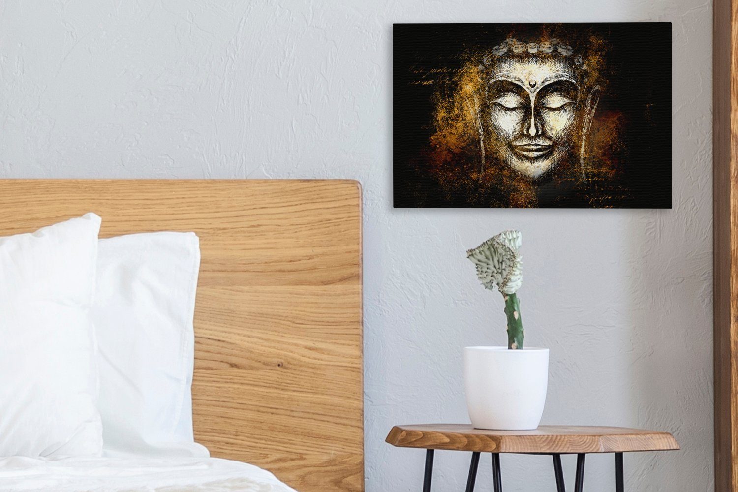 Buddha 30x20 Leinwandbilder, (1 Leinwandbild OneMillionCanvasses® St), Gesicht Aufhängefertig, - Wandbild - Gold, cm Wanddeko,