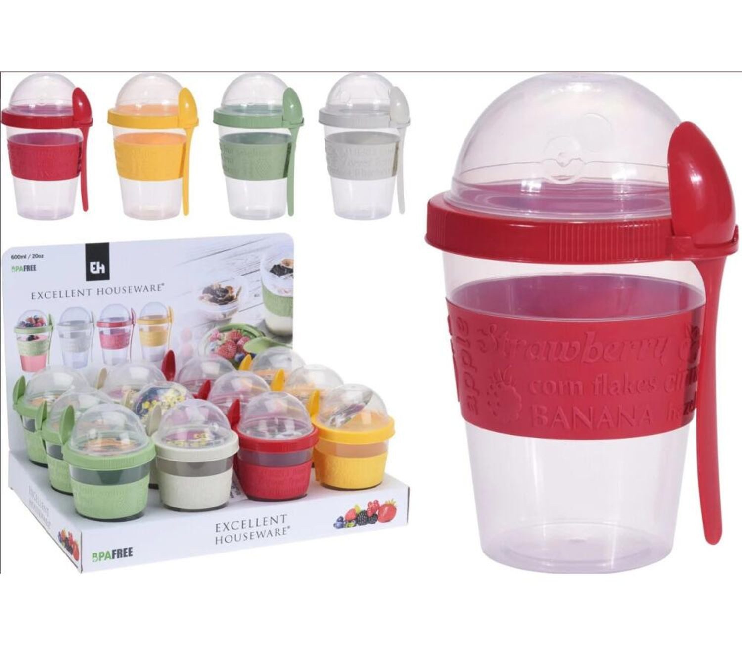 Teedose 24x BURI Joghurtbecher 600ml Löffel Müsli Lunchbox Schale To Go Deckel