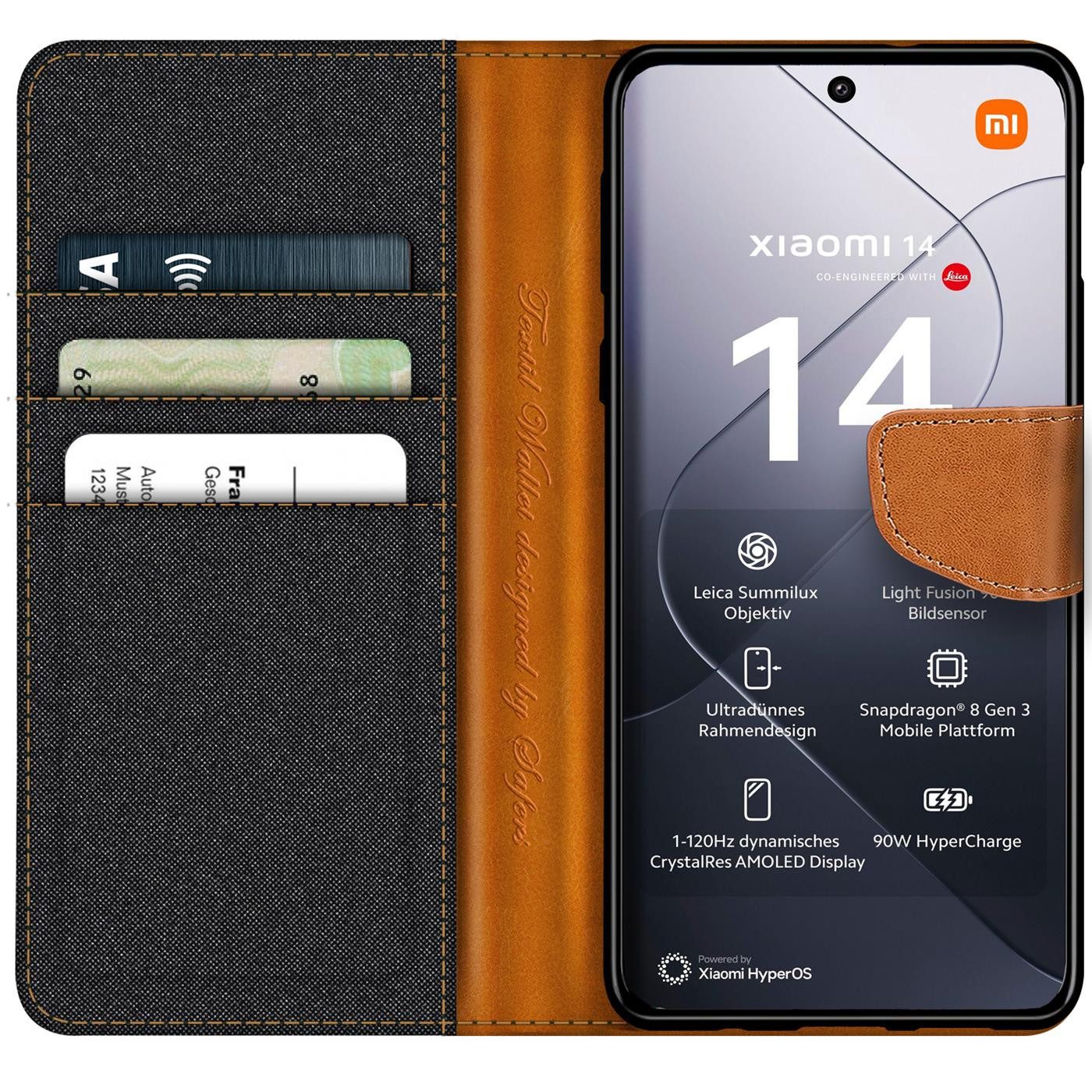 CoolGadget Handyhülle Denim Schutzhülle Flip Case für Xiaomi 14 6,36 Zoll, Book Cover Handy Tasche Hülle für Xiaomi 14 Klapphülle