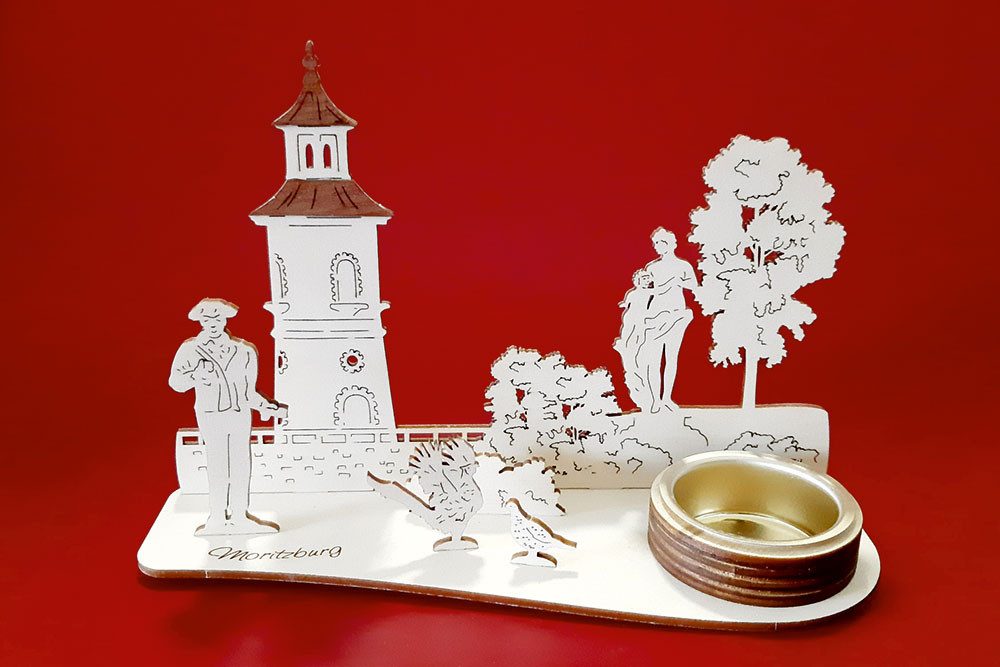 DeColibri Teelichthalter Teelichthalter Dresden Moritzburg Leuchtturm Schwibbogen - Holzkunst (Packung), Holzkunst aus Sachsen, für Teelichte geeignet