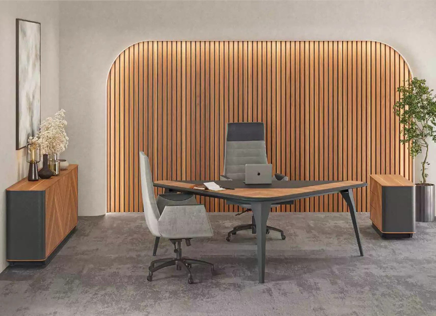 Xlmoebel Schreibtisch Modernes Holz Sideboard für Arbeitszimmer in Braun (3-teilig, 3-St., 1x Schreibtisch + 1x Kommode + 1x Sideboard), Made in Europa