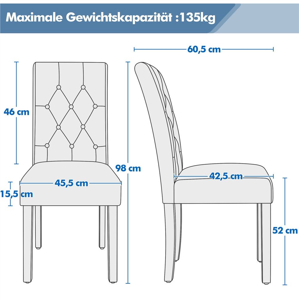 Yaheetech Esszimmerstuhl Küchenstuhl mit Hoher Rückenlehne & Massivholzbeinen (4 St), 4er Set Esszimmerstühle Polsterstuhl – Bild 4 von 5