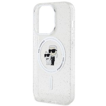 KARL LAGERFELD Handyhülle Case iPhone 15 Pro MagSafe Katze Glitter transparent 6,1 Zoll, Kantenschutz
