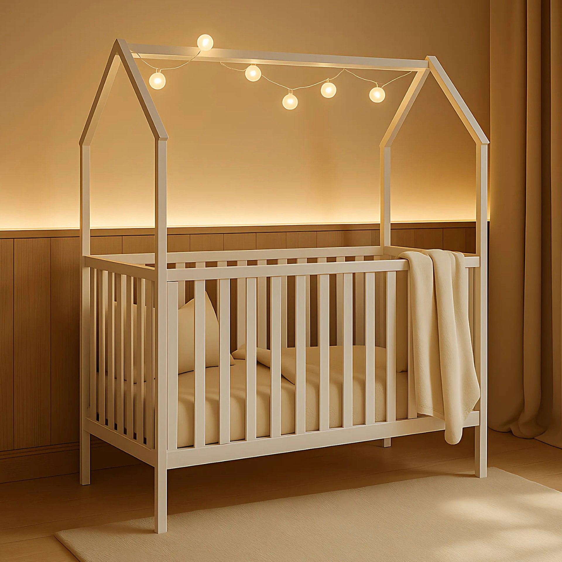 Alavya Home® Babybett Alavya Home Babybett ELLA 70x140 cm Kiefer - Weiß mit Matratze COZY, 2-tlg.
