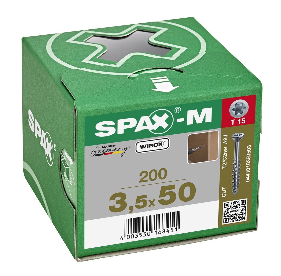 (Stahl mm 3,5x50 verzinkt, SPAX weiß St), Spanplattenschraube SPAX-M, 200