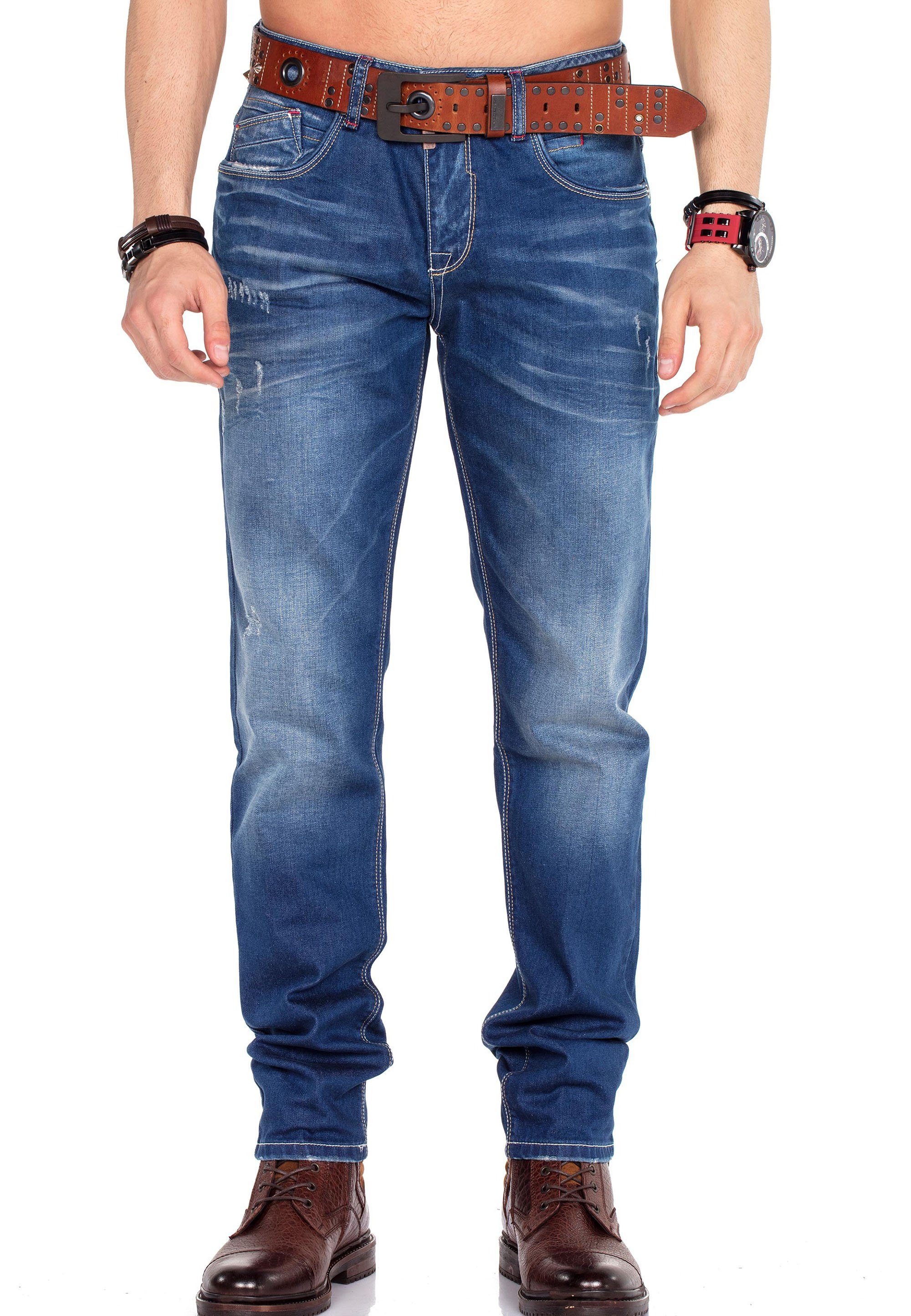 Herren Jeans Cipo & Baxx Bequeme Jeans mit dezenter Waschung und praktischem Gürtel