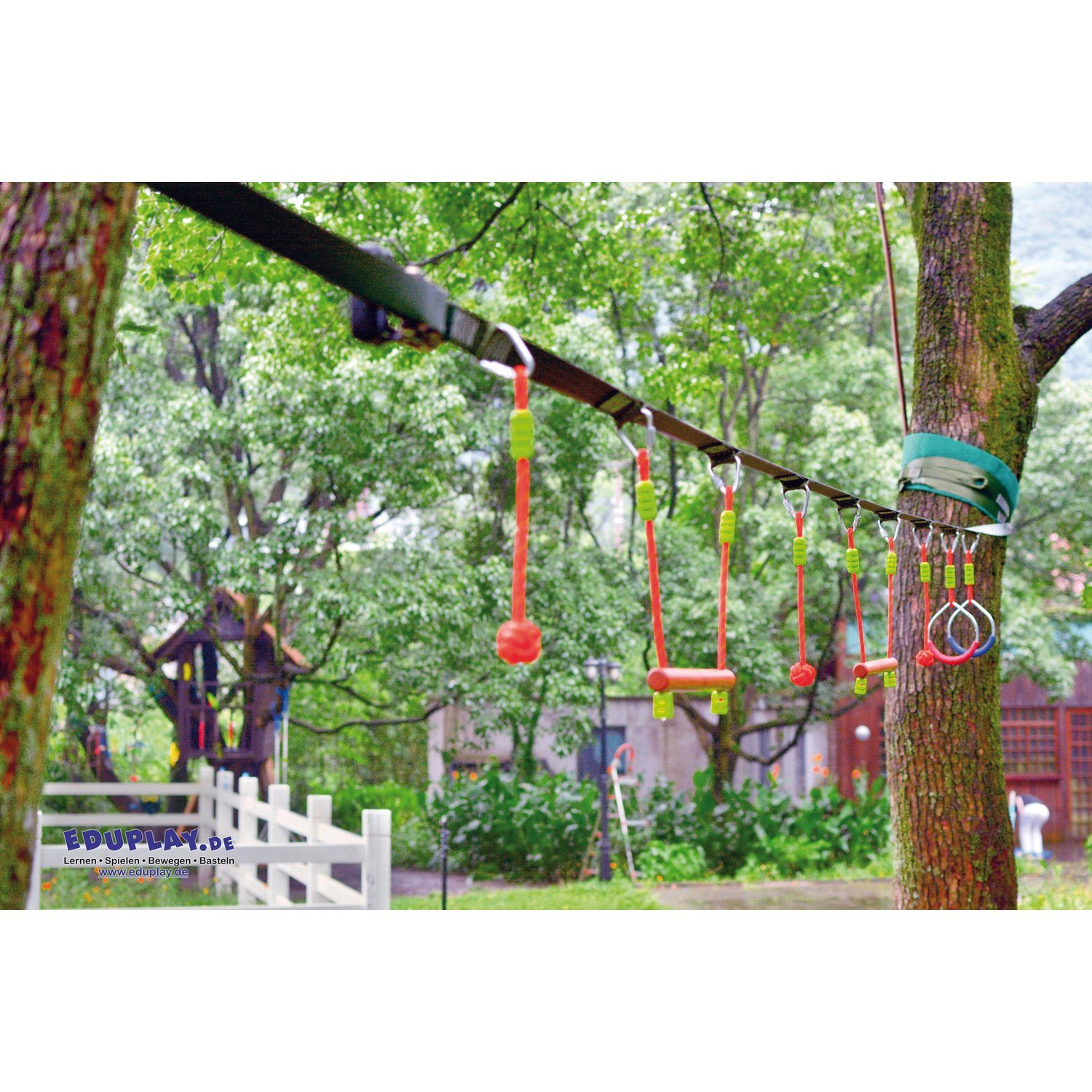 EDUPLAY Spielzeug-Gartenset Ninja Line, 2 Affenschaukeln, 2 Turnringe & 3 Seilknoten