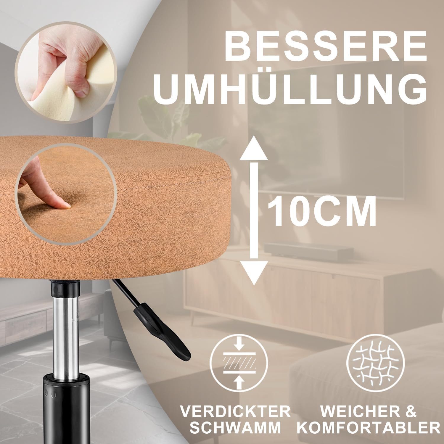 Zedelmaier Hocker Drehhocker Bürohocker Barhocker Arbeitshocker Polsterung, 44-58cm Höhenverstellbarer, 360°drehbar mit 5 Rollen