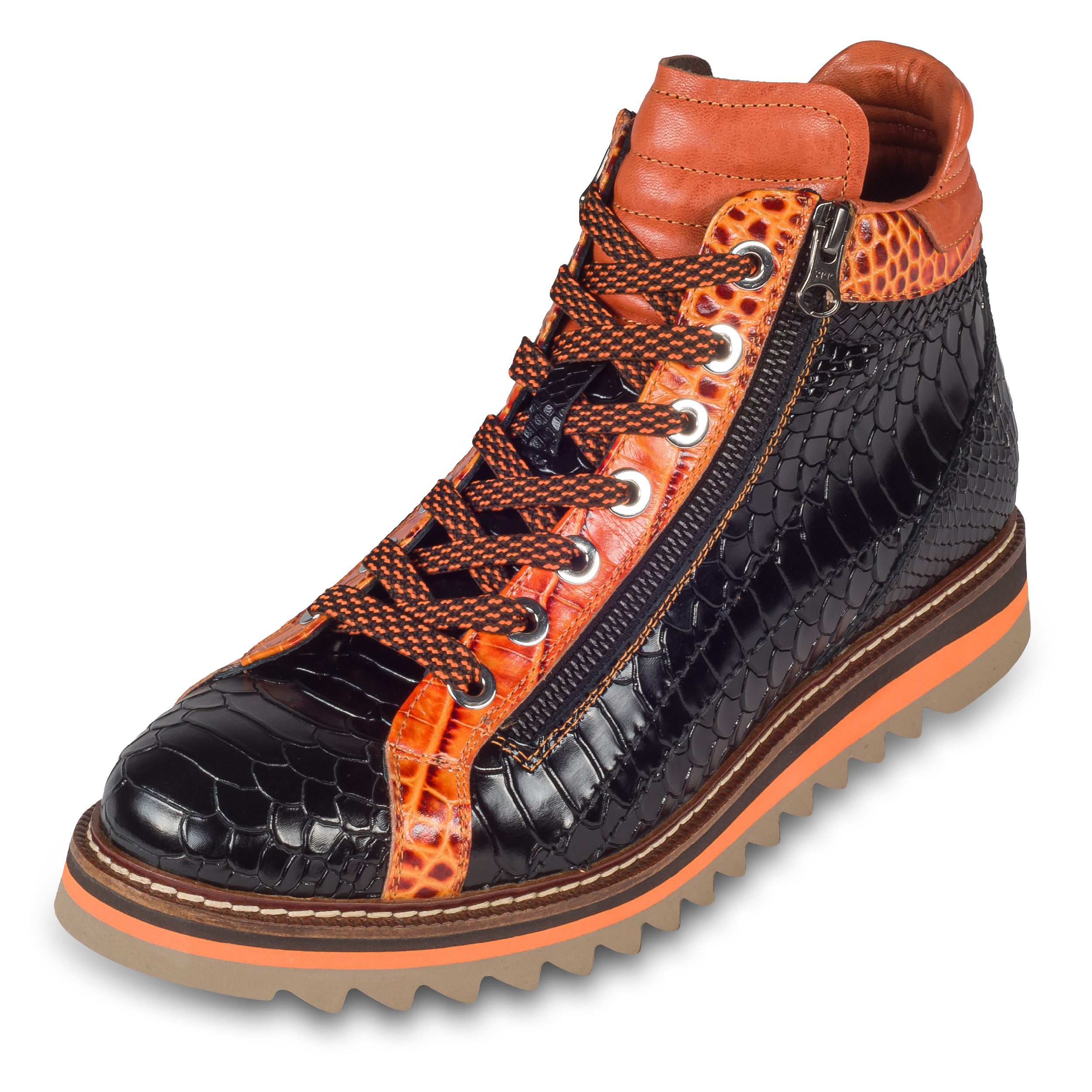 Lorenzi Lorenzi Sneaker-Stiefel Herren schwarz/orange - Leder Krokoprägung günstig online kaufen