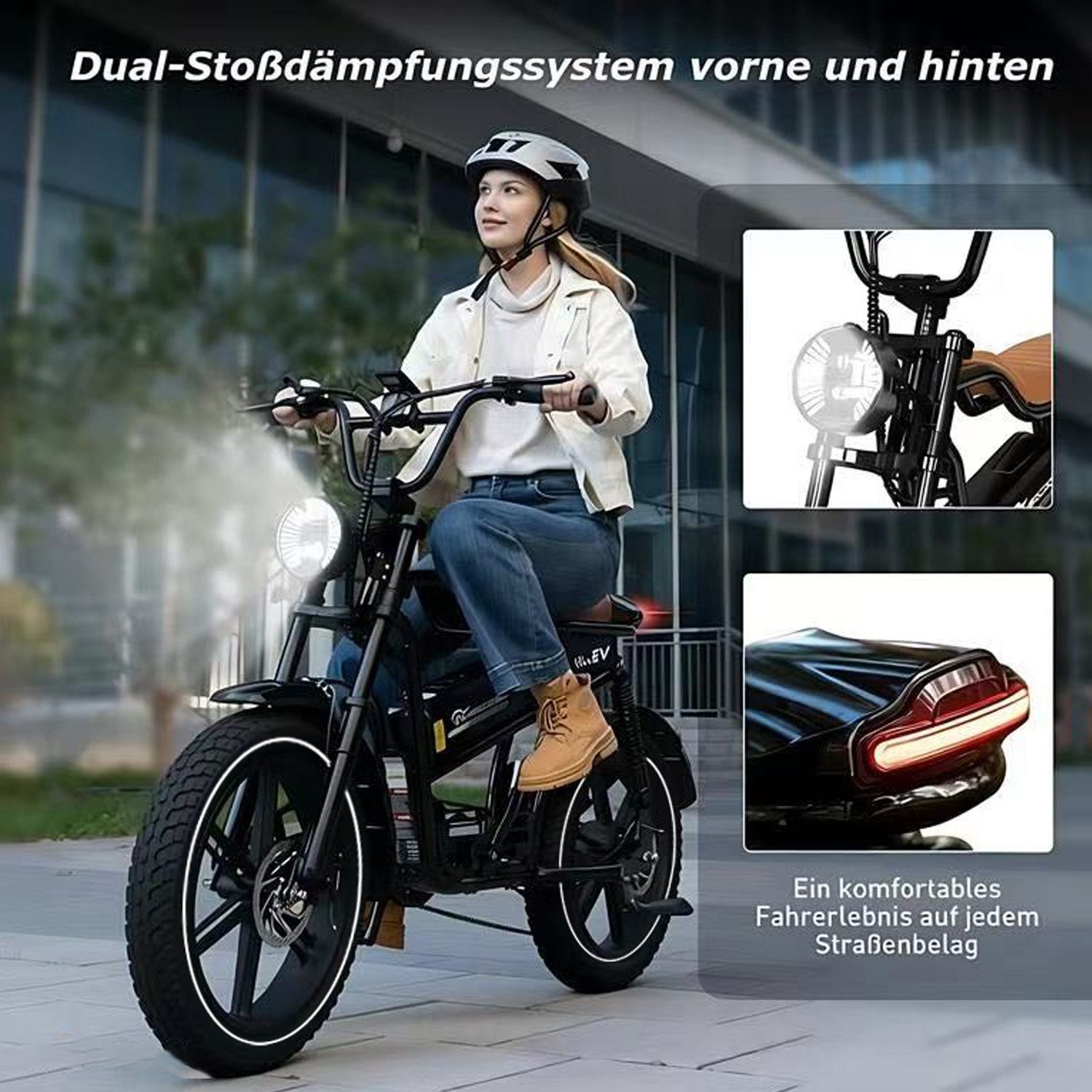 EVERCROSS TECH E-Bike EK30 20” x 4,0 fette Reifen MTB, 48V 15AH Removable Battery, NFC, 7 Gang, Heckmotor, 720 Wh, bis 55-100km, 7 Gang Shimano, Kettenschaltung, Heckmotor