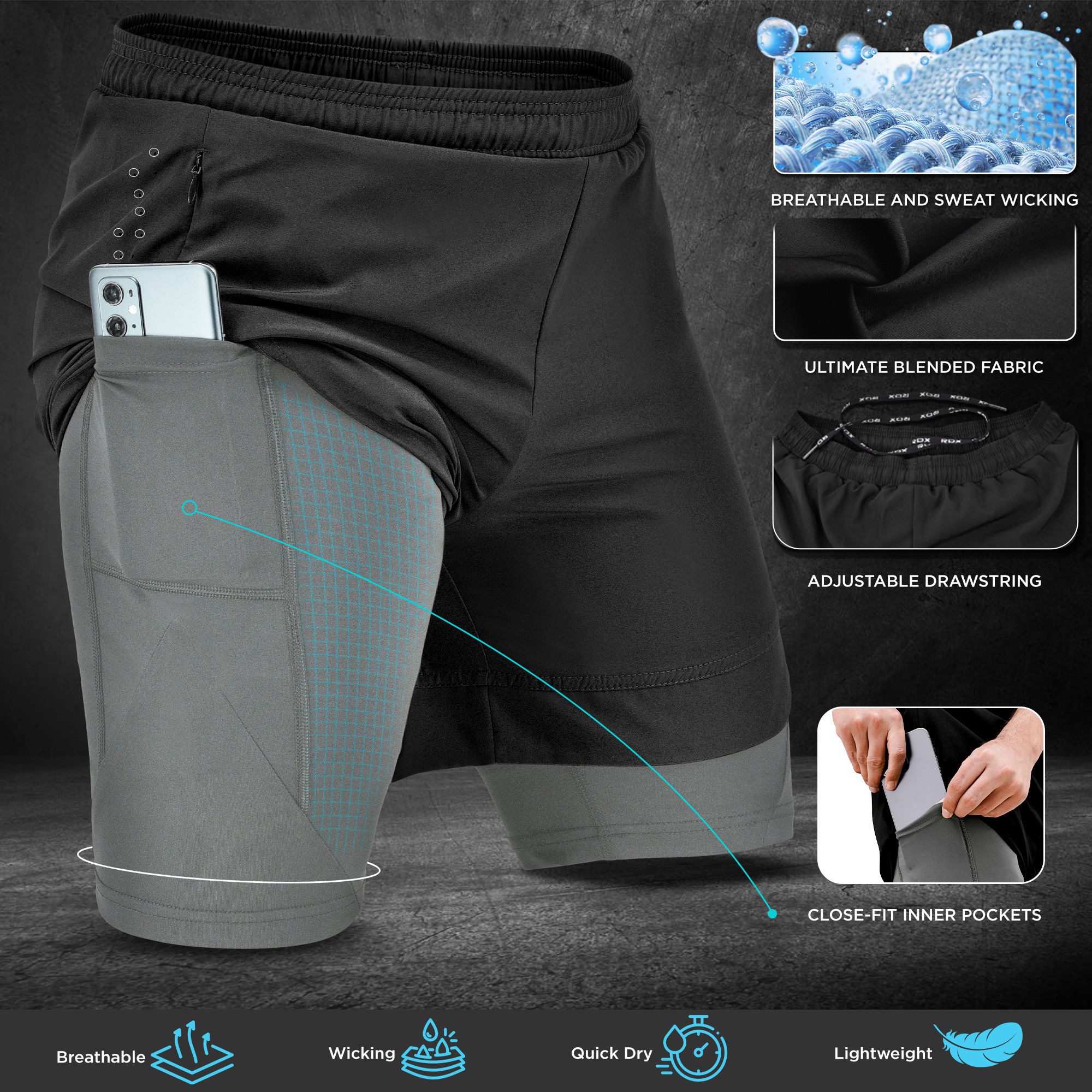 RDX Sports Laufshorts RDX Herren Laufshorts, 2-in-1 Sportliche Atmungsaktiv günstig online kaufen