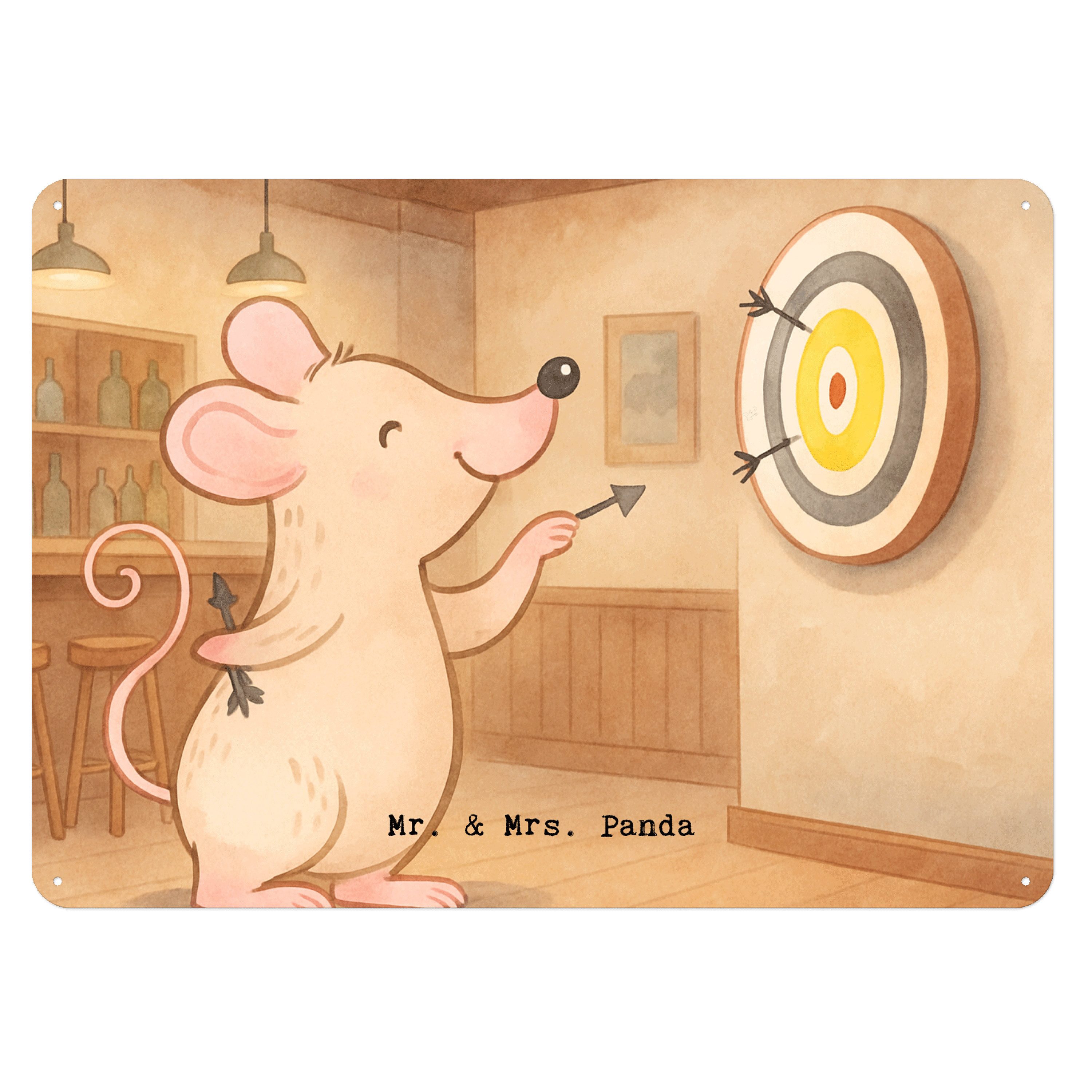 Mr. & Mrs. Panda Metallschild Maus Dart spielen Design, Blechschild, Weiß, Danke, Blechschild Klein, (Packung, 1 St), Dekoschild Vintage Blechschild Klein Blechschild Bad
