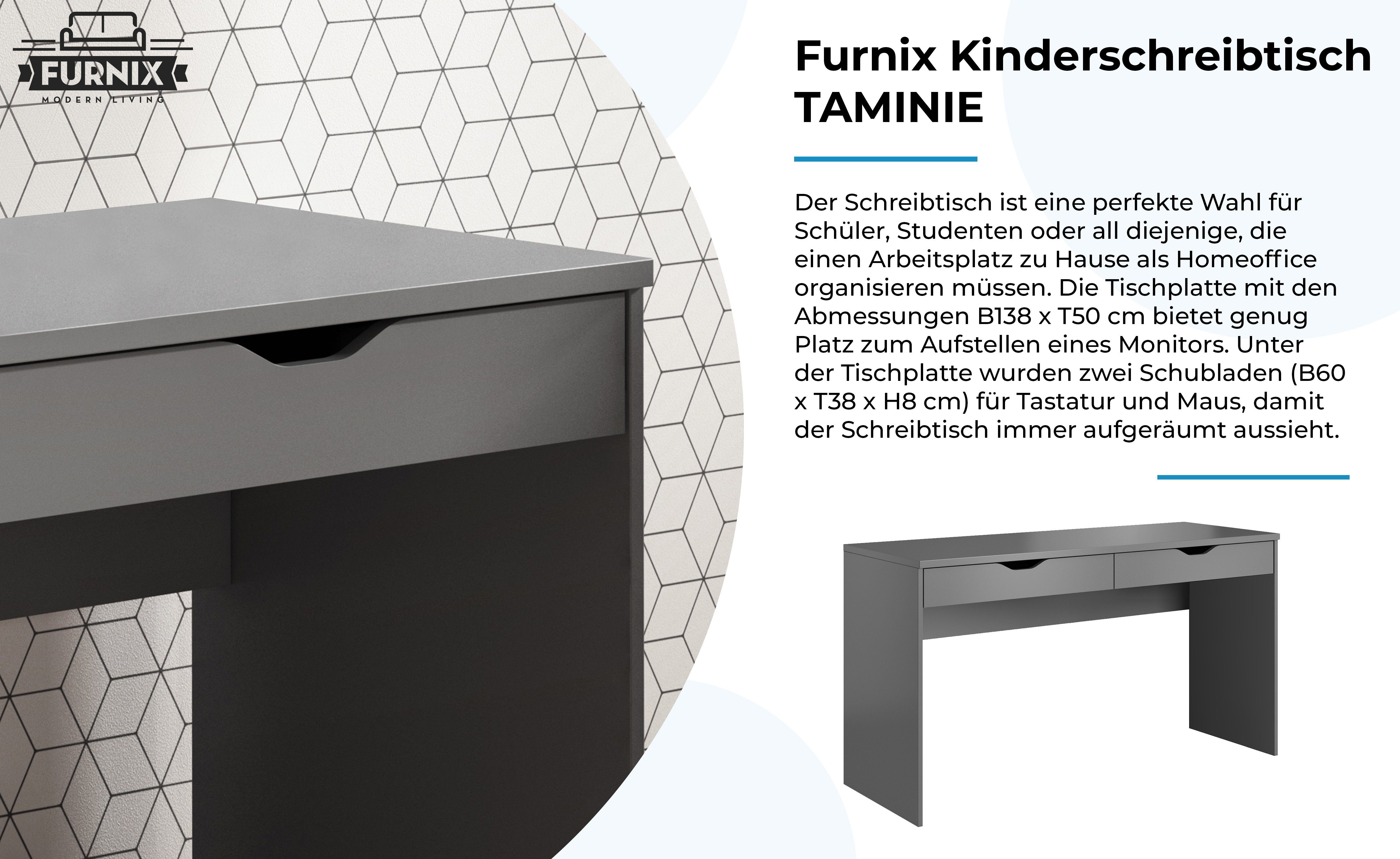 Kinder T50 und B138 Design, EU cm, mit für H76 x TAMINIE modernes in Schreibtisch made x Schubladen Grau 2 Furnix Jugendliche,