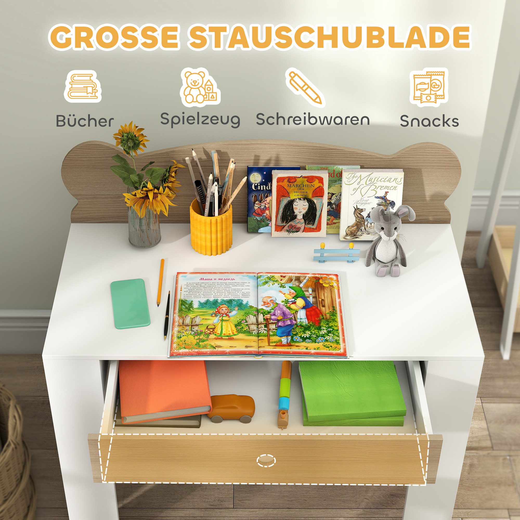 AIYAPLAY Kindertisch Kindertisch Schülerschreibtisch mit Schublade mit Bärenform (Kinderschreibtisch Set, 2-St., Kinder Schreibtisch und Stuhl), Jugendschreibti – Bild 5 von 5