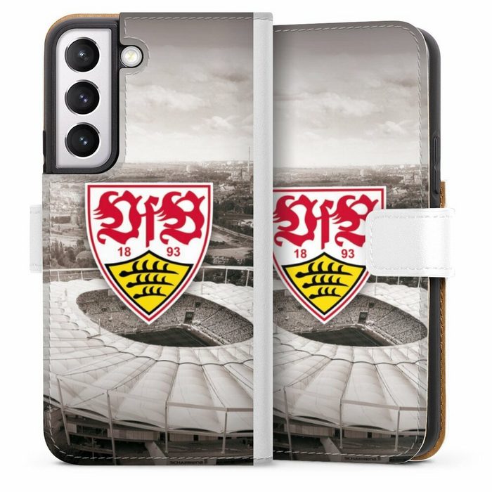 DeinDesign Handyhülle VfB Stuttgart Offizielles Lizenzprodukt Stadion VfB Stadion Grau Samsung Galaxy S22 Hülle Handy Flip Case Wallet Cover