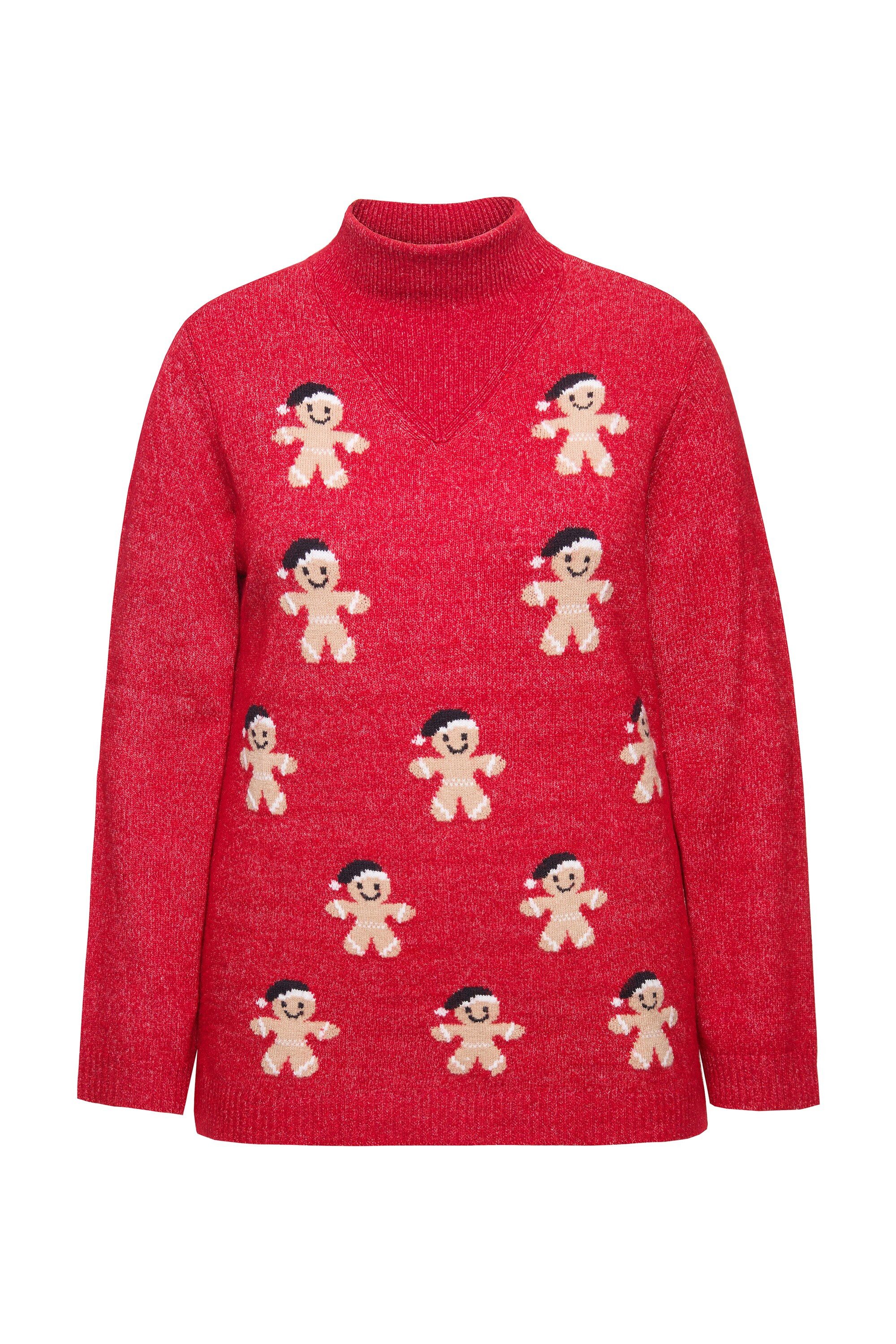 Ulla Popken Strickpullover Pullover Lebkuchenmann Stehkragen Langarm