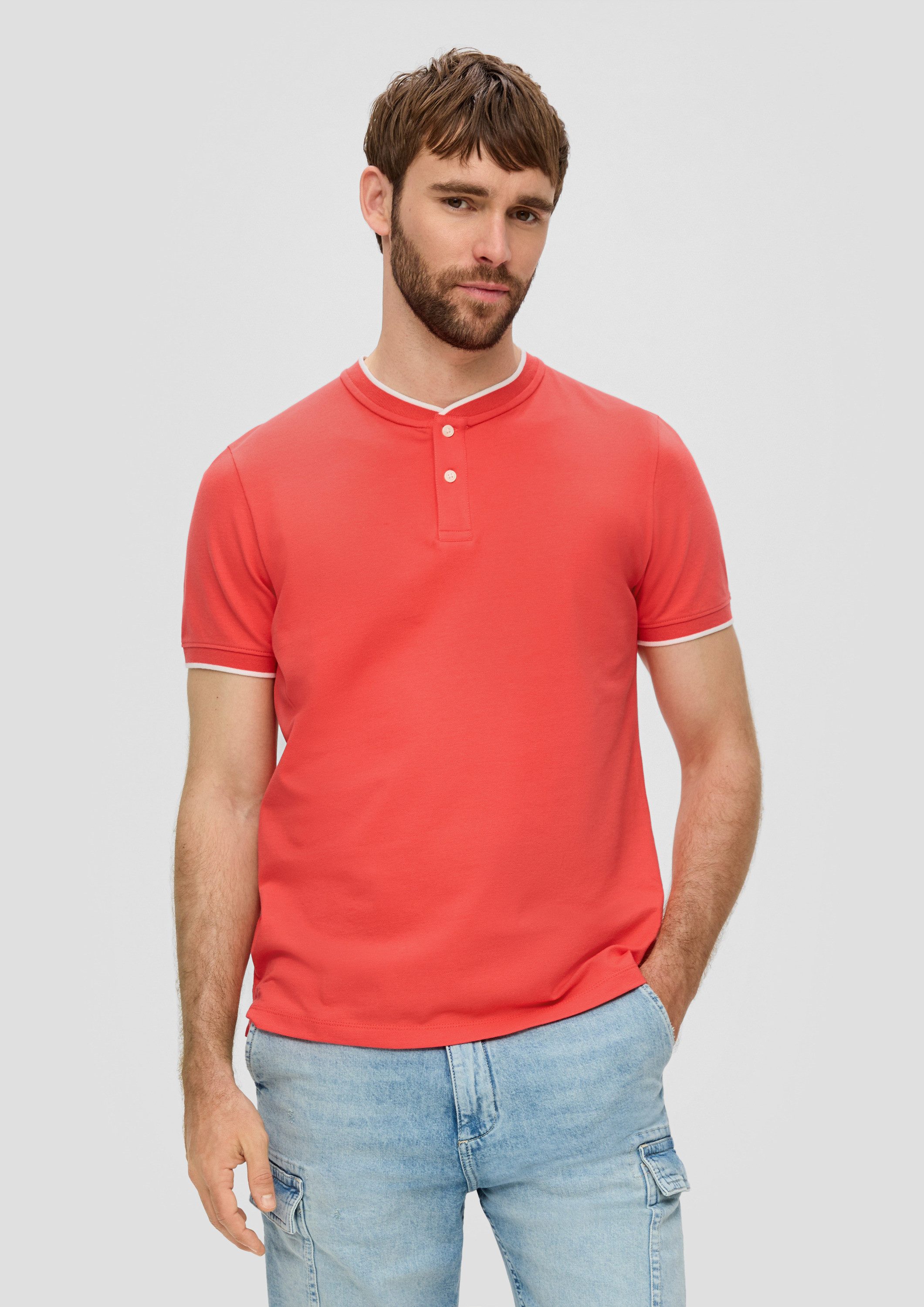 s.Oliver Kurzarmshirt Polo-Shirt Poloshirt mit Henleyausschnitt