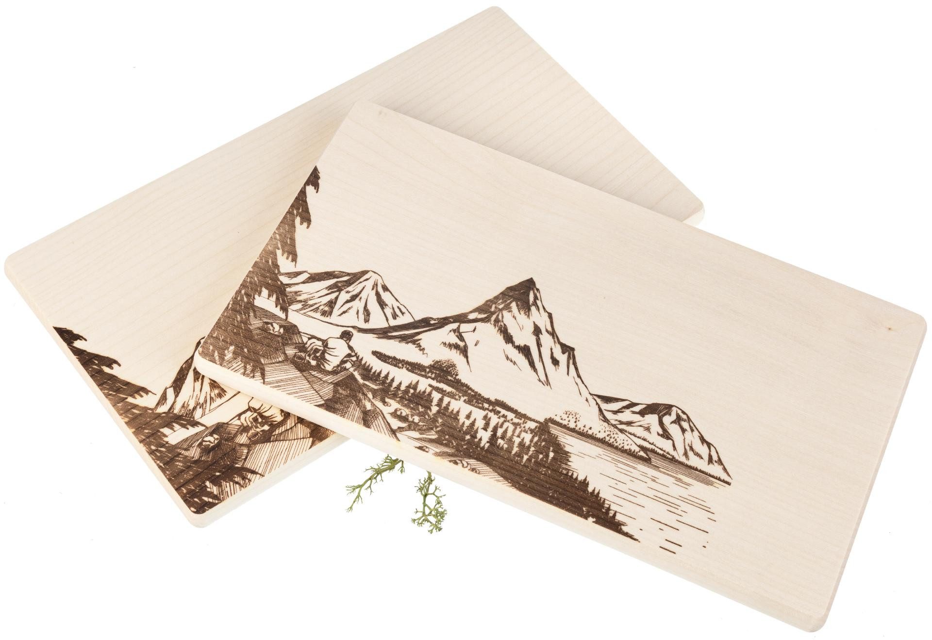 Holz Frank Frühstücksbrett Frühstücksbrett FSC® Ahorn 26 x 15 x 1,2 cm - Bergsucht Wandermotiv, Holz