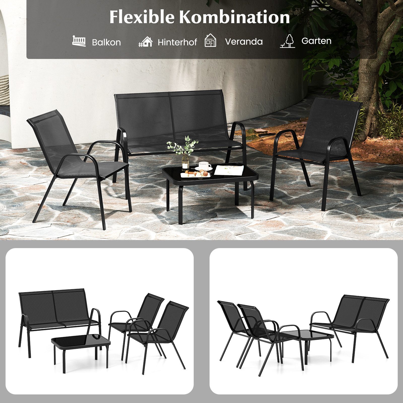 COSTWAY Balkonset Gartenmöbel-Set, Sitzgruppe, (4-tlg), für günstig online kaufen