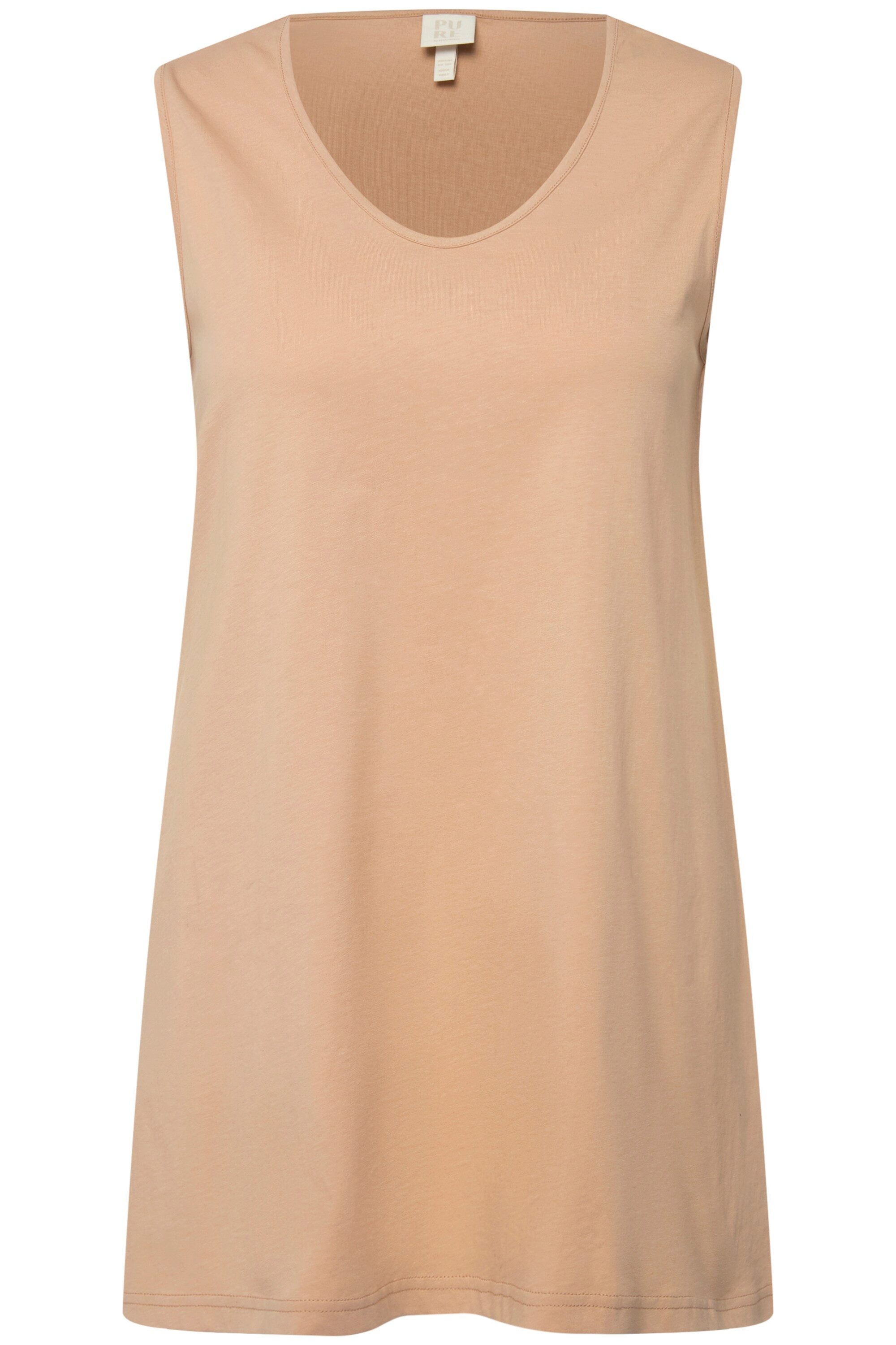Ulla Popken Longshirt Longtop Naturfärbung A-Linie V-Ausschnitt ärmellos günstig online kaufen