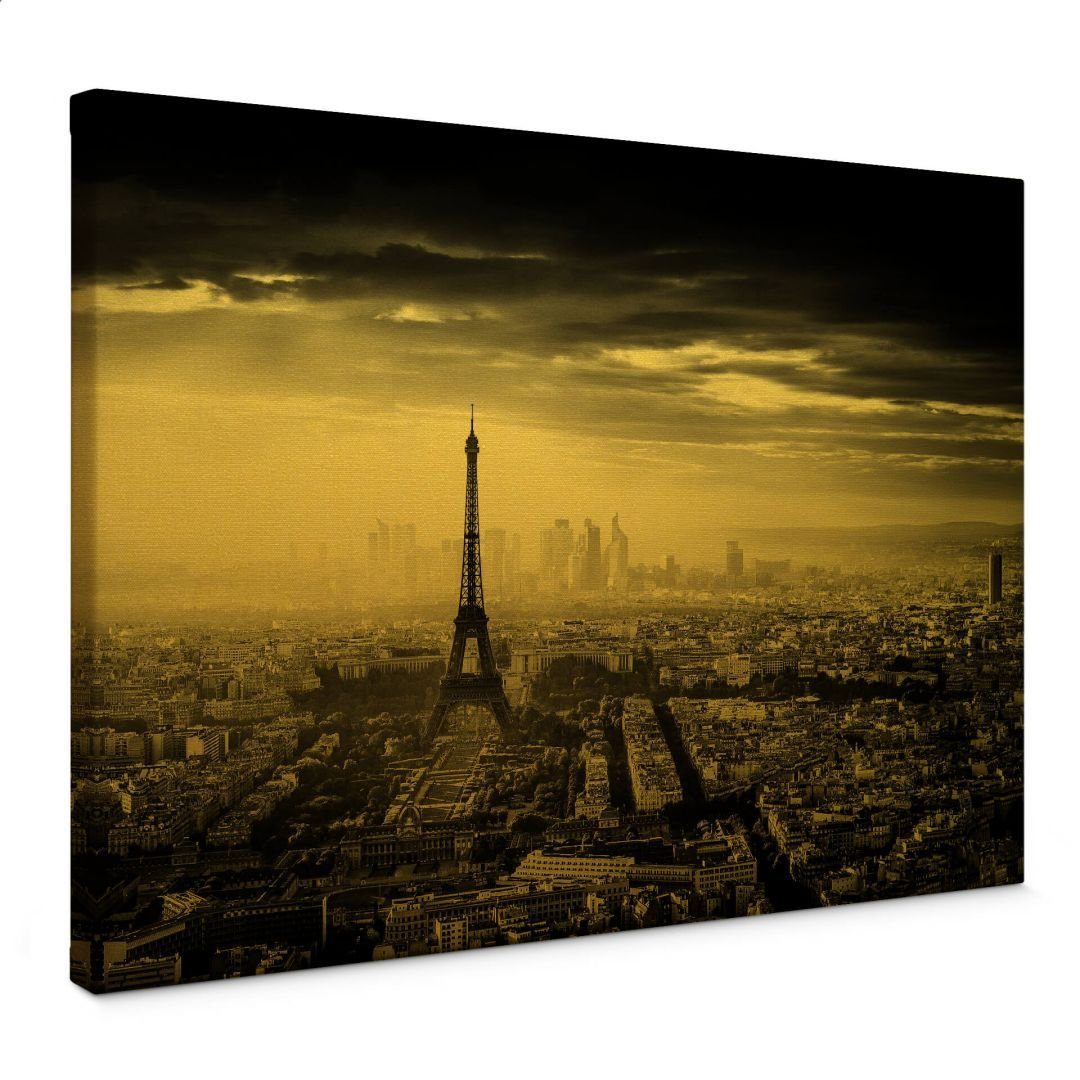 K&L Wall Art Leinwandbild Vintage Gold Leinwandbild Marx Paris im Nebel Skyline Skyline, handmade Wohnzimmer Wandbild | Leinwandbilder