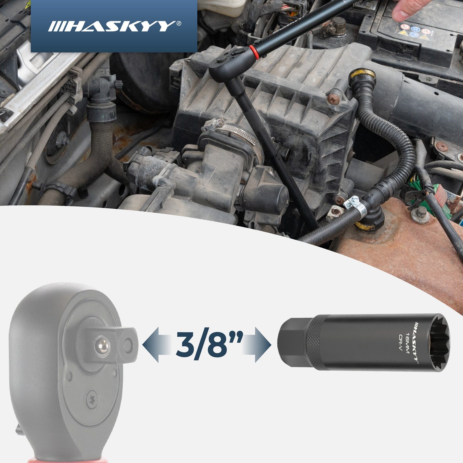 HASKYY Zündkerzennuss Zündkerzenschlüssel Magnetisch Kerzenschlüssel 3/8" 14 16 18 mm Zwölfk