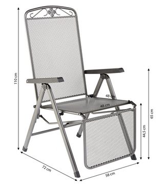 MWH Balkonset Relaxsessel Savoy, 72 x 58 x 110 cm, Metall, Zusammenklappbarer & mehrfach verstellbarer Relaxsessel aus Metall