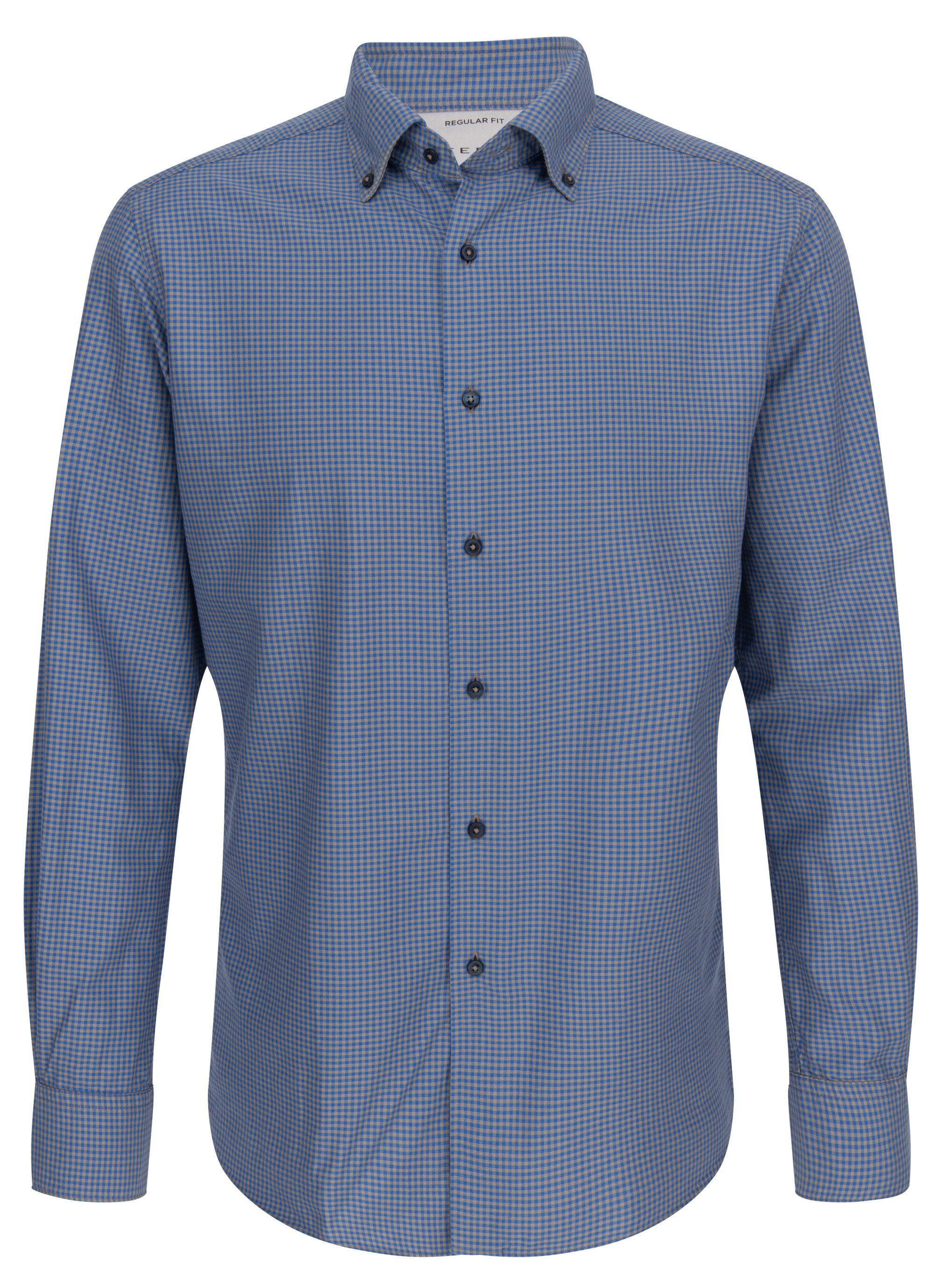 Eterna Klassische Bluse ETERNA REGULAR FIT UPCYCLING SHIRT Langarm Hemd kariert braun-blau