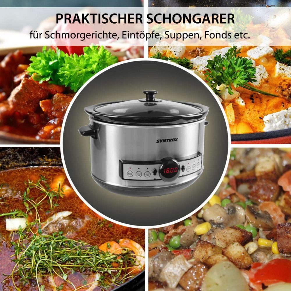 Syntrox Germany Schmortopf Digitaler Slow Cooker 4,5 Liter mit Timer