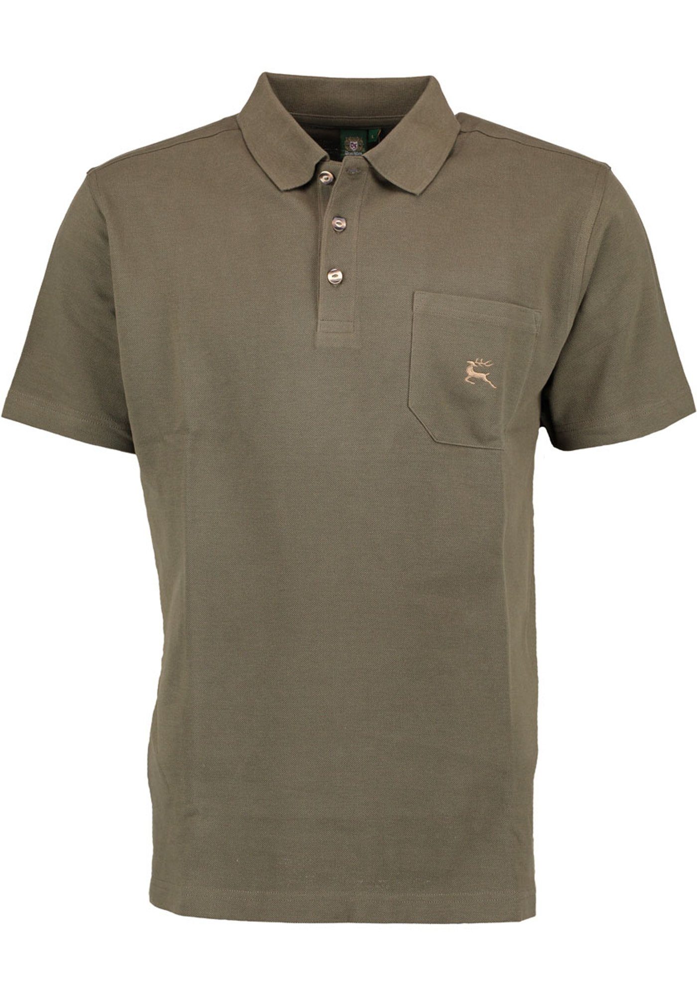 OS-Trachten Poloshirt Niwio Herren Kurzarmshirt mit Hirsch-Stickerei auf der Brusttasche khaki/schlamm