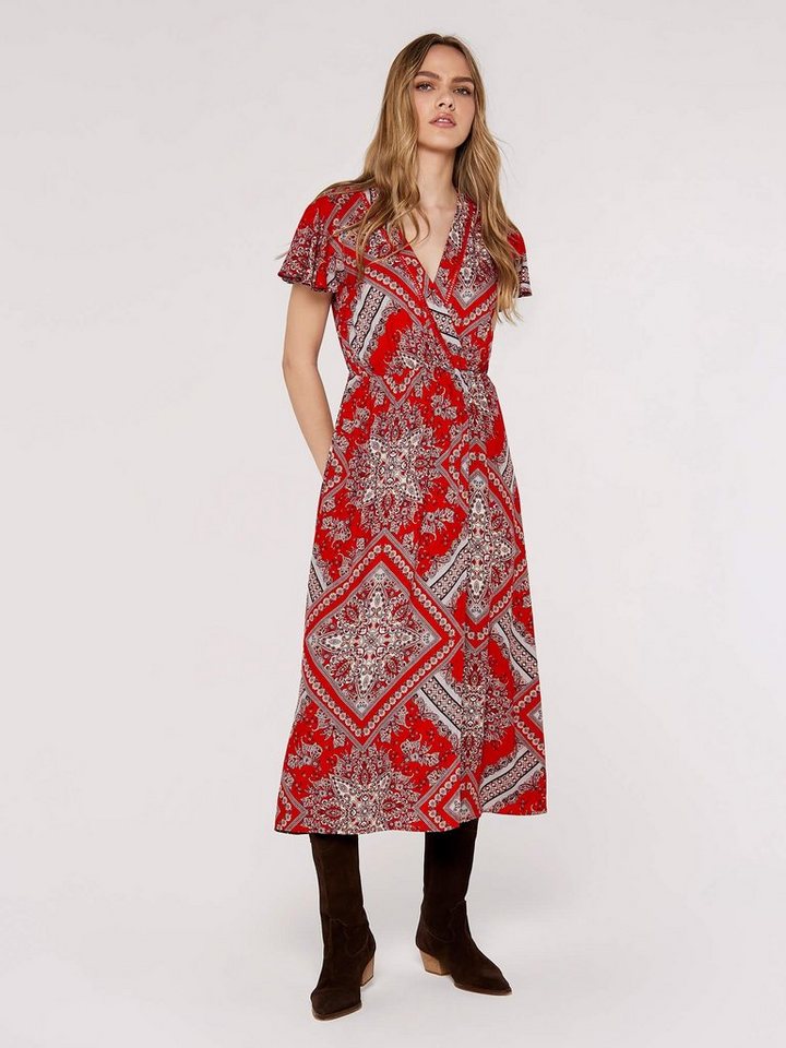 Apricot Druckkleid Scarf Print Midaxi Dress iin Wickeloptik, mit Taillengummizug