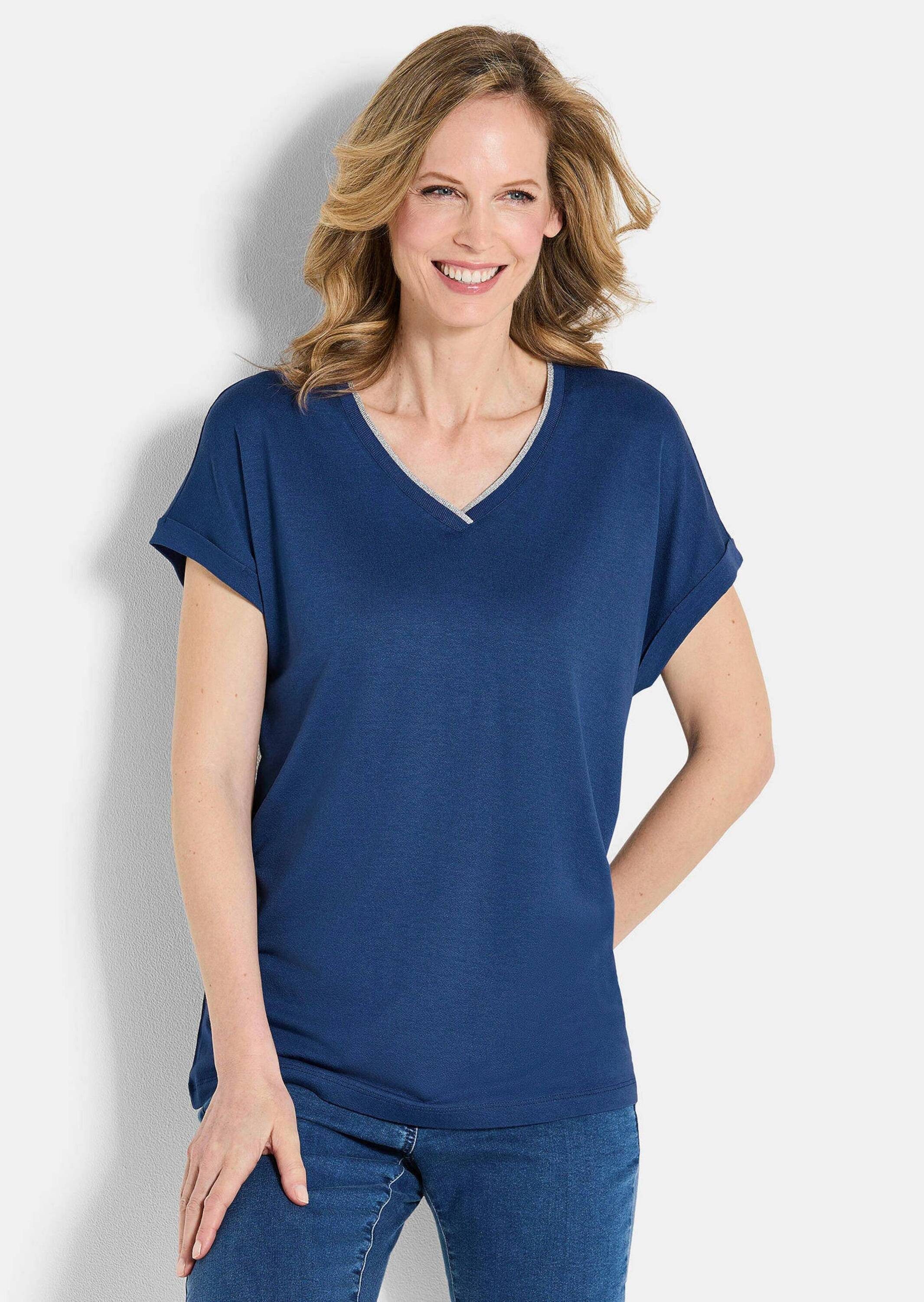 GOLDNER T-Shirt Shirt mit glänzender Ausschnittblende