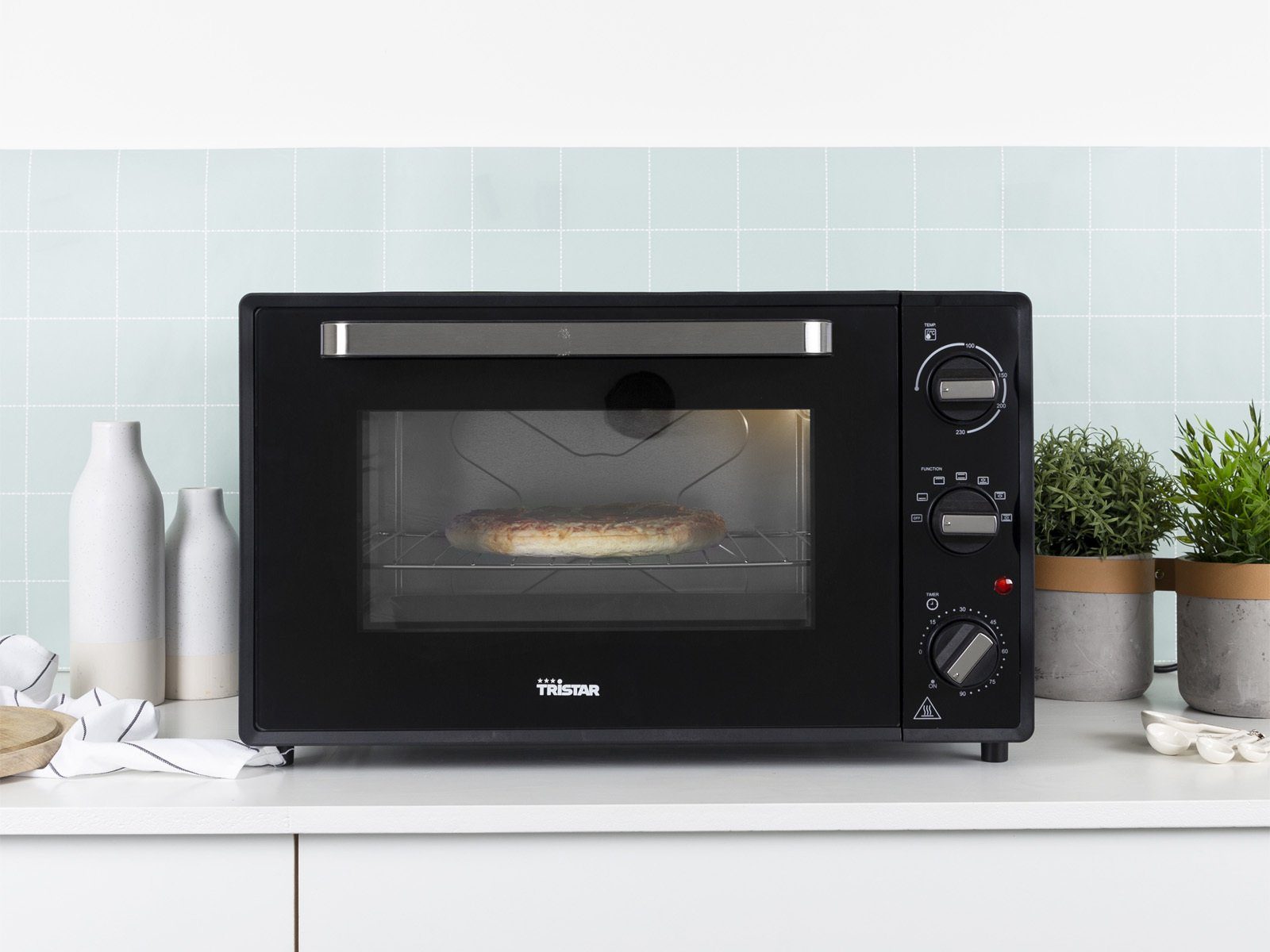 Tristar Minibackofen, Kleiner 48L Tisch-Backofen Mini-Ofen mit Umluft & Timer Pizzabackofen