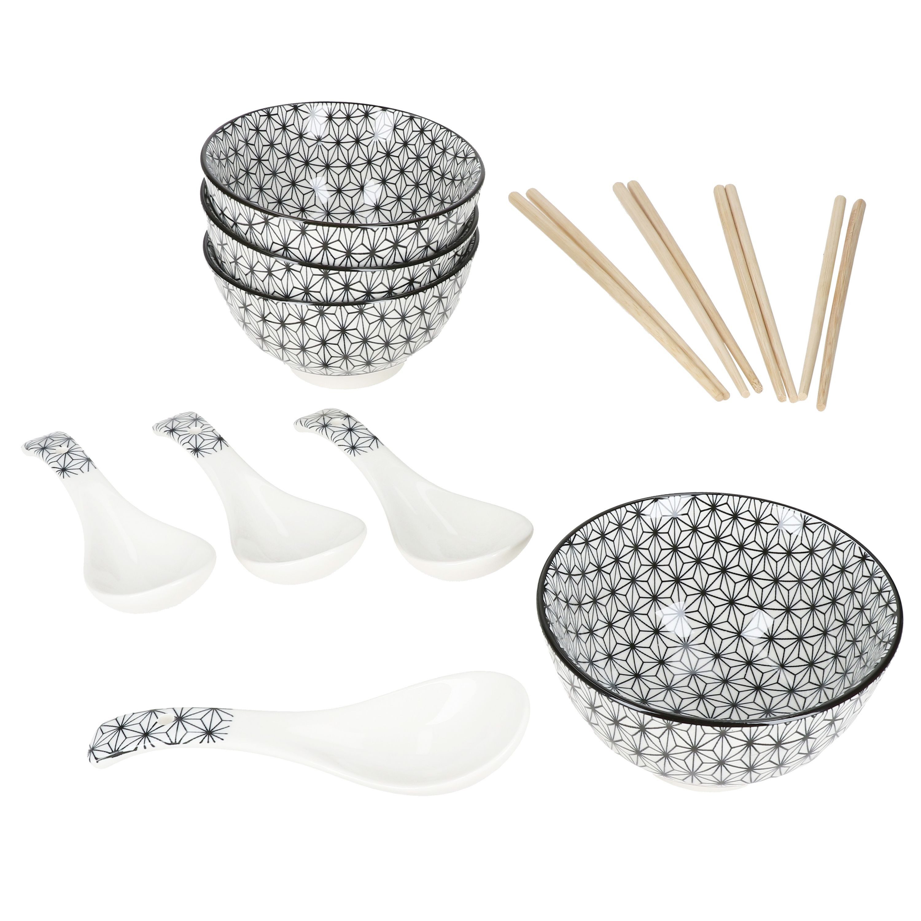 MamboCat Suppenschüssel MamboCat Sushi Set für 4 Personen Schalen Löffel Stäbchen Ramen Suppe, Keramik