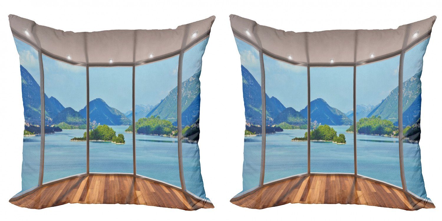 Kissenbezüge Modern Accent Doppelseitiger Digitaldruck, Abakuhaus (2 Stück), Seestück Strand Meer Hills Fenster