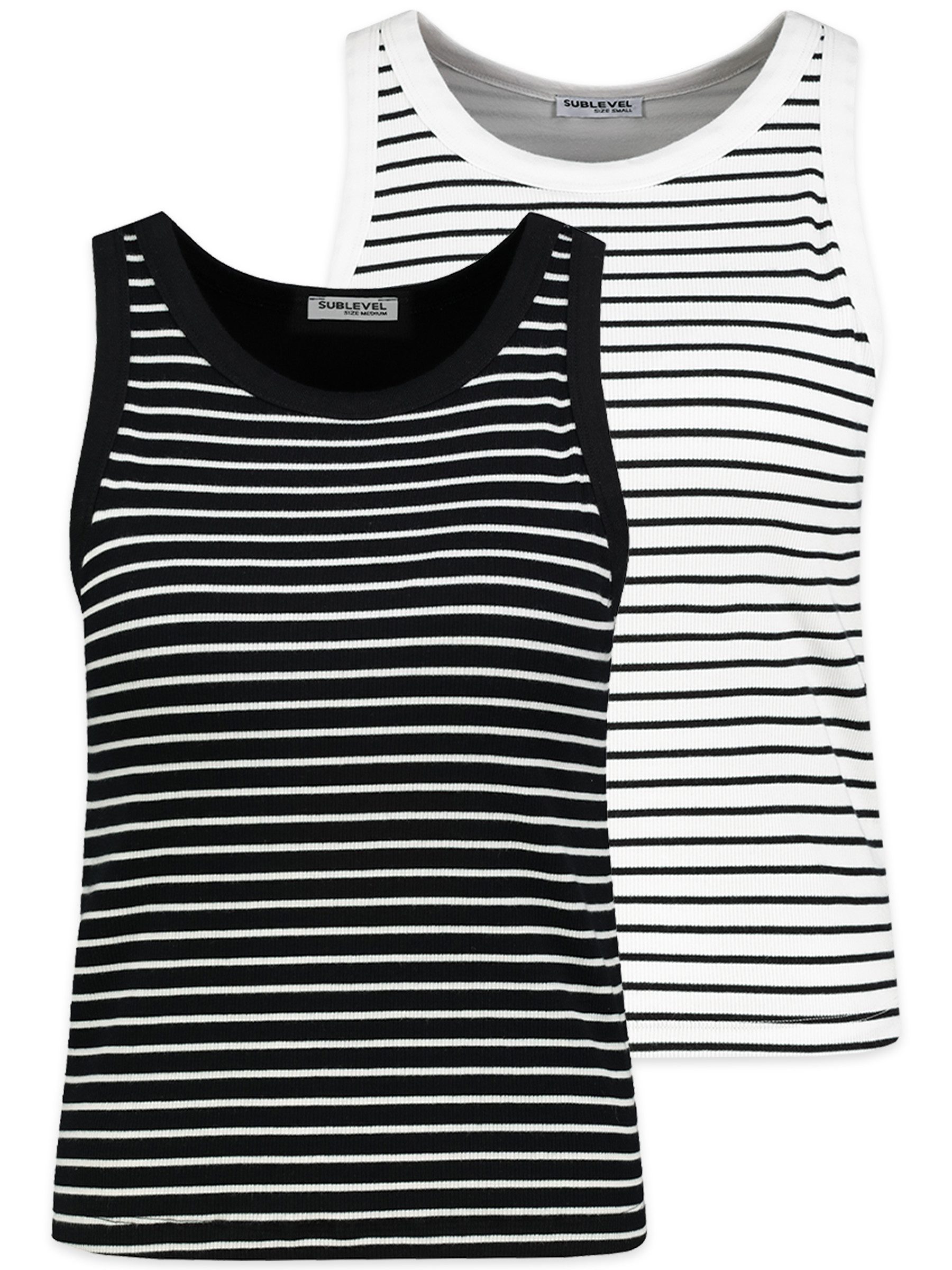 SUBLEVEL Shirttop 2er-Set Streifen Innenliegendes Bustier für Damen (2-tlg) Innenliegende Bustierlage, Nahtarme Abschlüsse, Farbduo